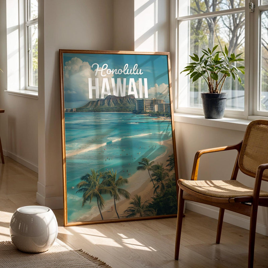 Coastal Cityscape Art Print Set: Honolulu, Miami, Seattle (Digital Downloadable, Printable)