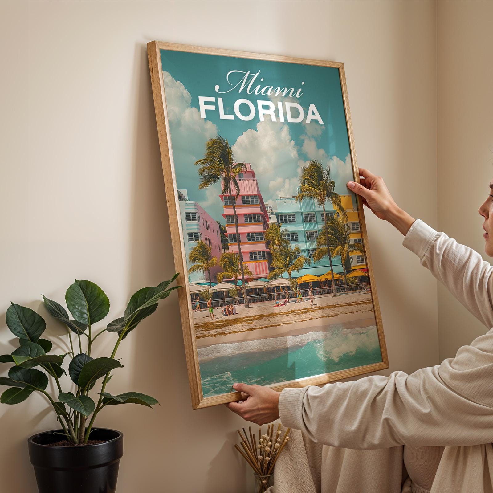 Miami South Beach Art Print: Vibrant Oceanfront Cityscape (Digital Download