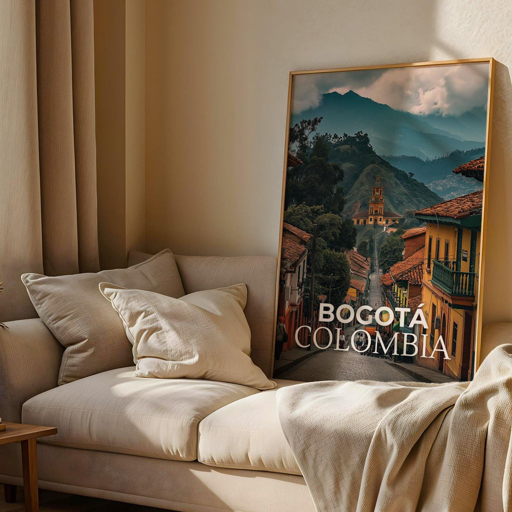 Bogotá Colombia Cityscape Print: Monserrate Hill Travel Poster (Digital Download