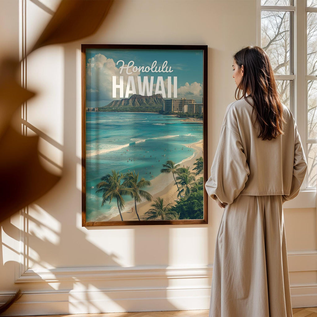 Waikiki Beach Print: Vibrant Honolulu Hawaii Landscape Art (Digital Download)