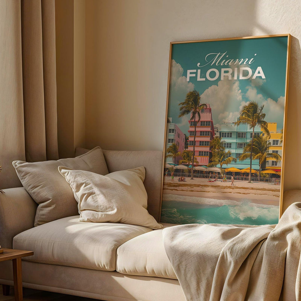 Miami South Beach Art Print: Vibrant Oceanfront Cityscape (Digital Download
