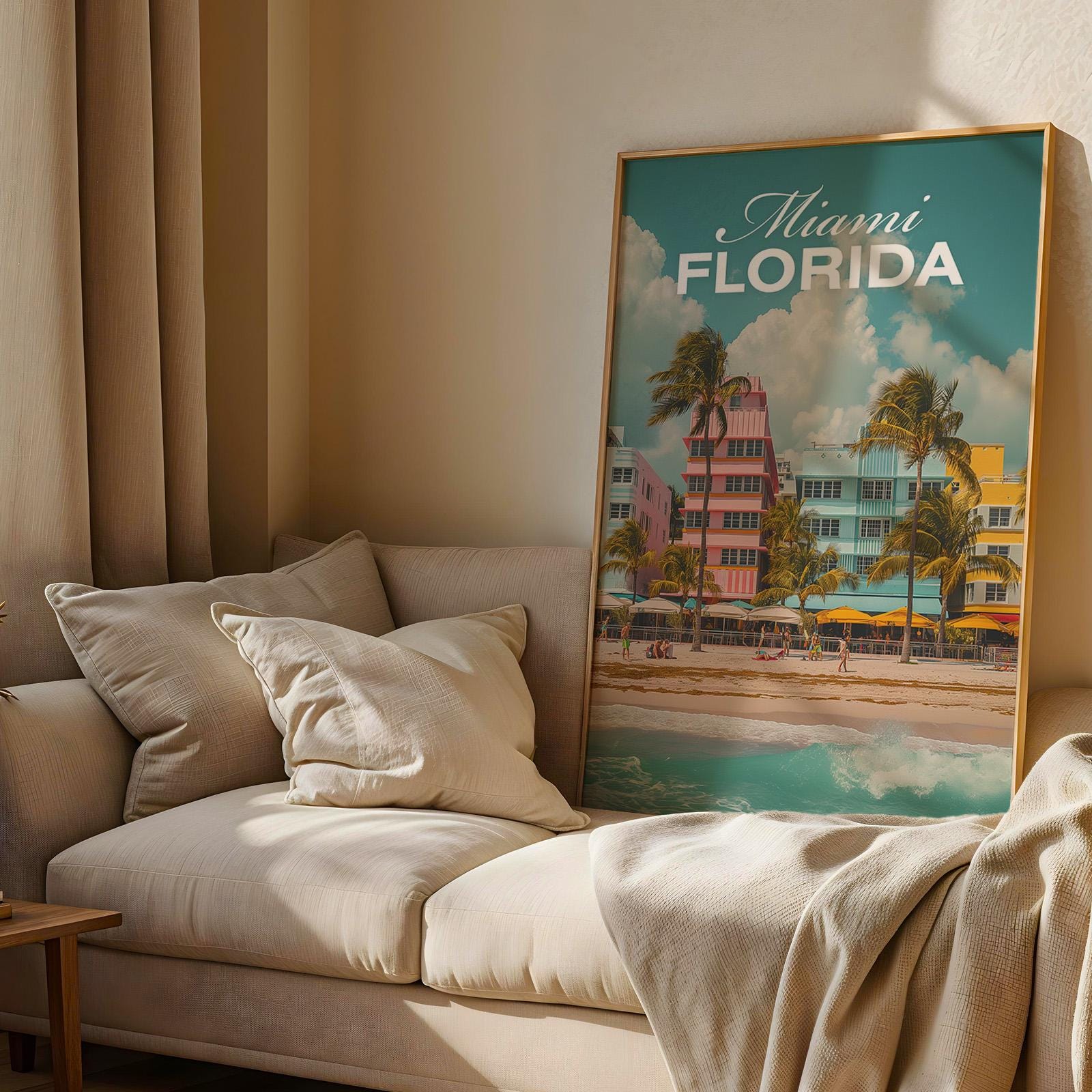 Miami South Beach Art Print: Vibrant Oceanfront Cityscape (Digital Download