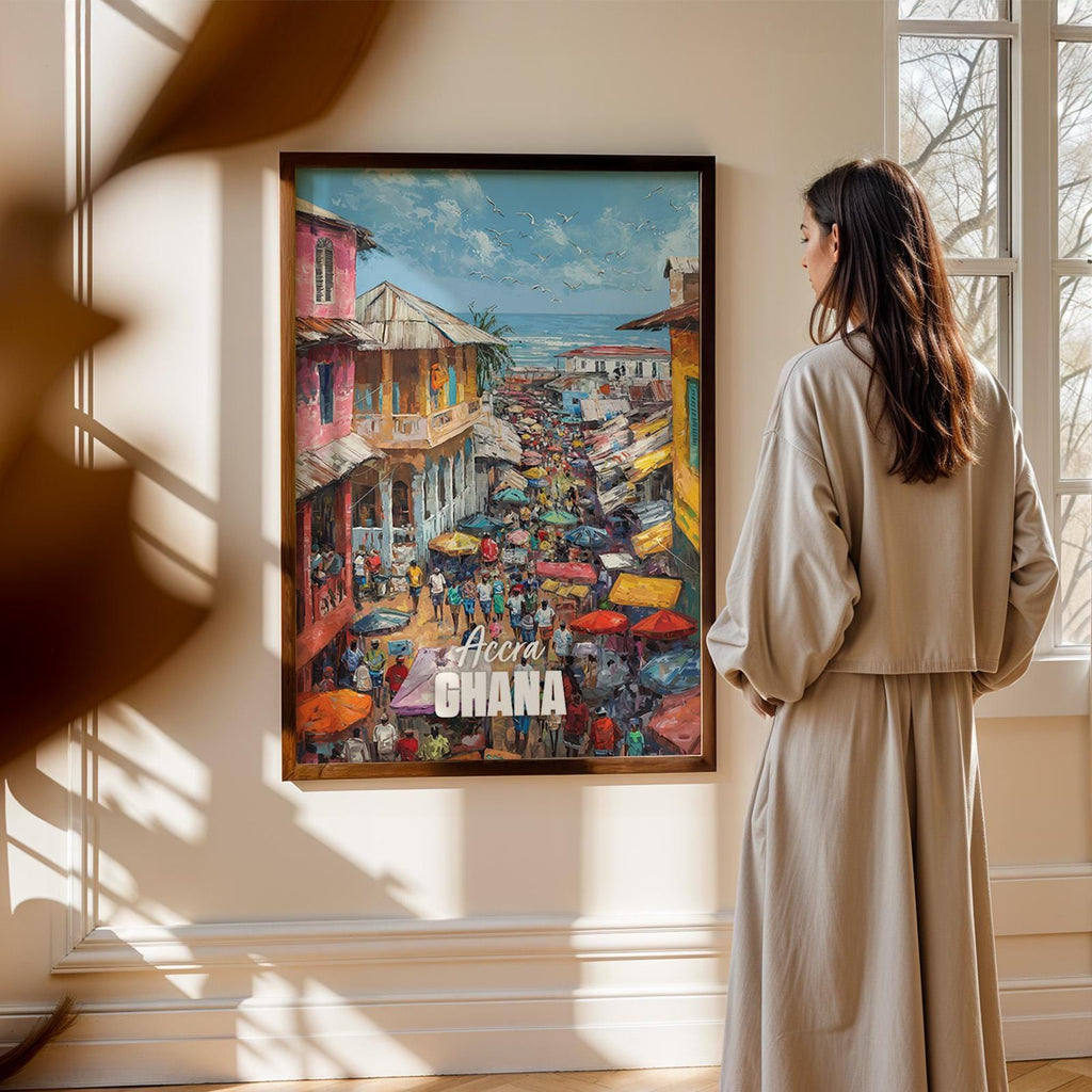 Accra Ghana Market Coastal Print: Vibrant African Wall Art (Digital Download)