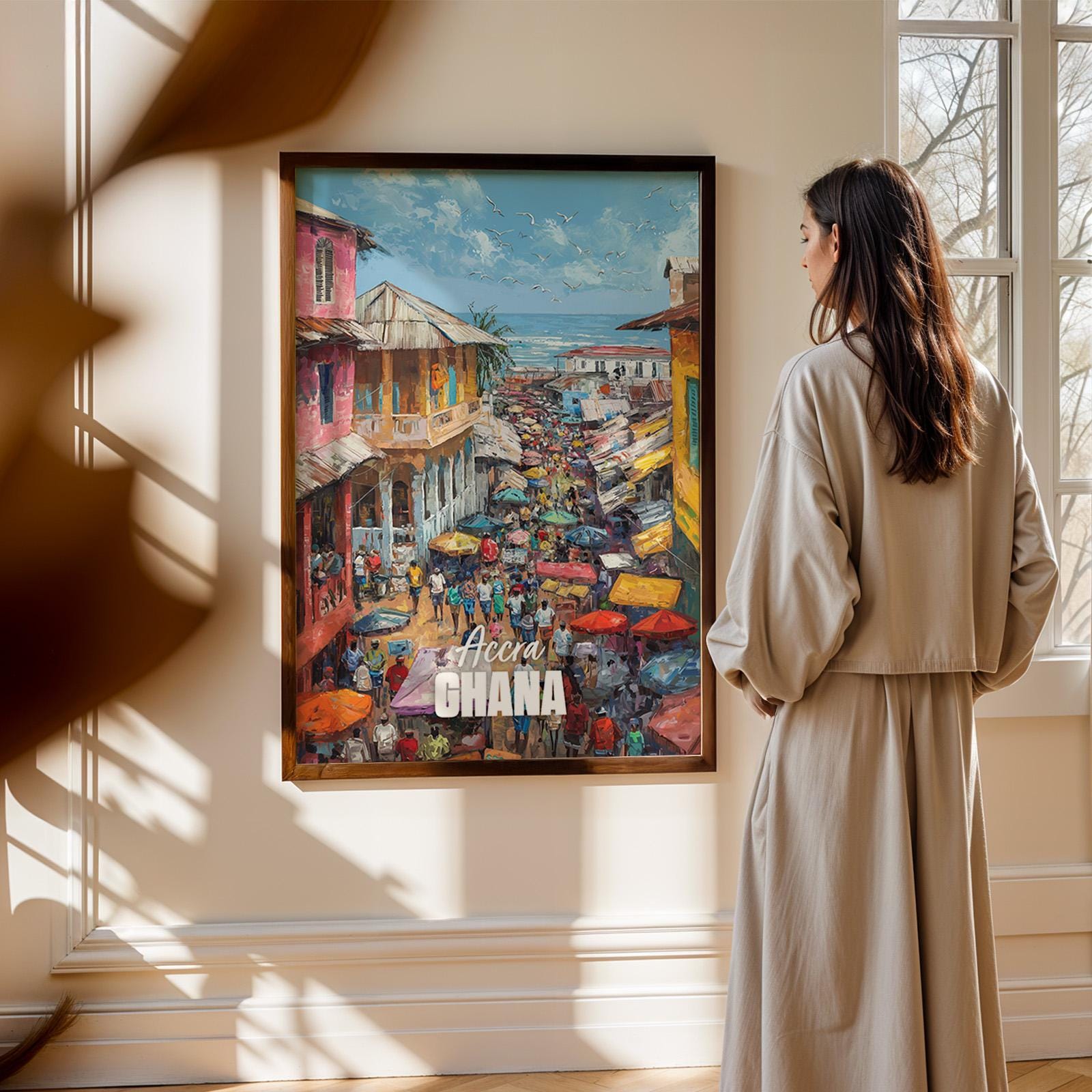 Accra Ghana Market Coastal Print: Vibrant African Wall Art (Digital Download)