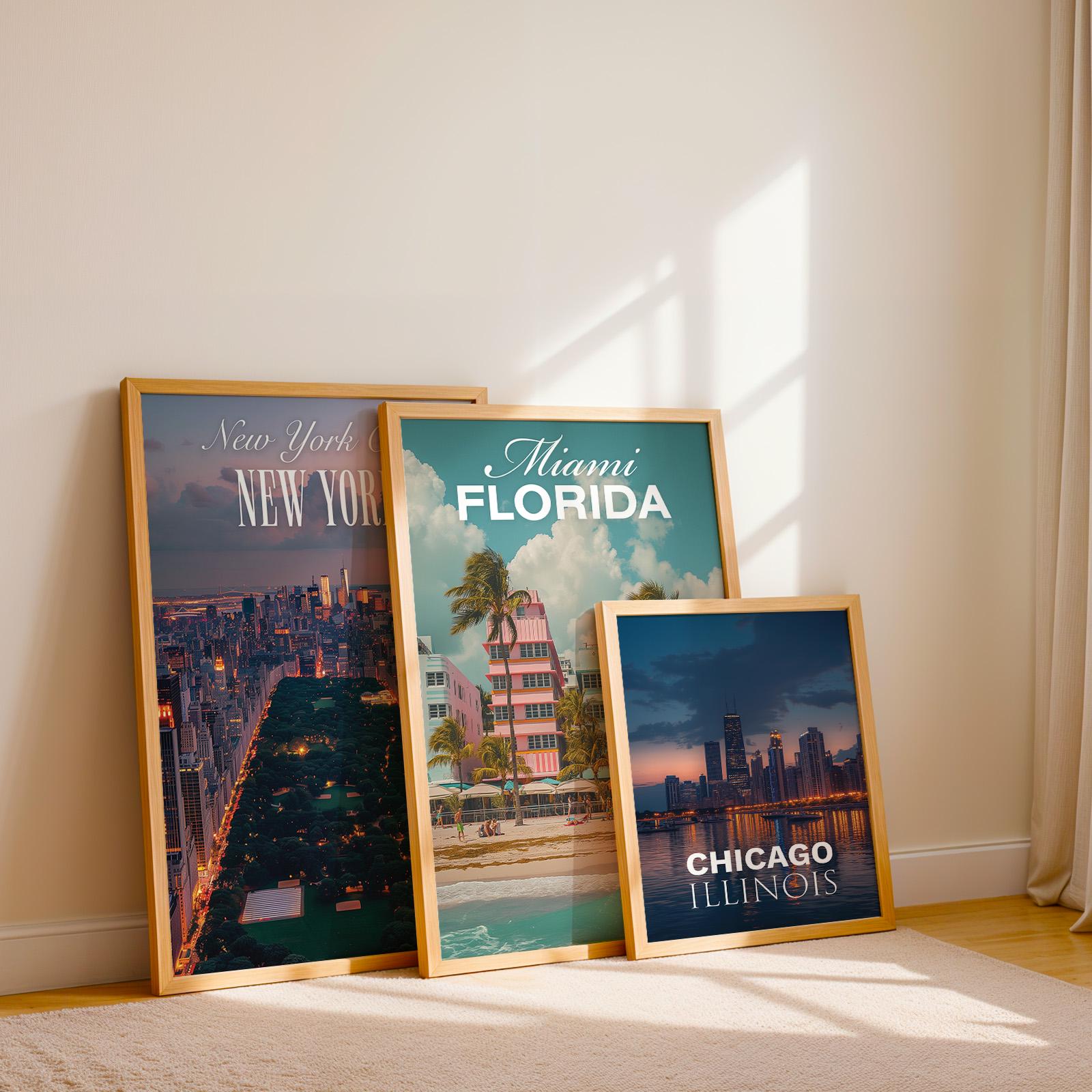 North America Cityscape Prints: New York, Chicago, Miami (Digital Downloadable Gallery Set)