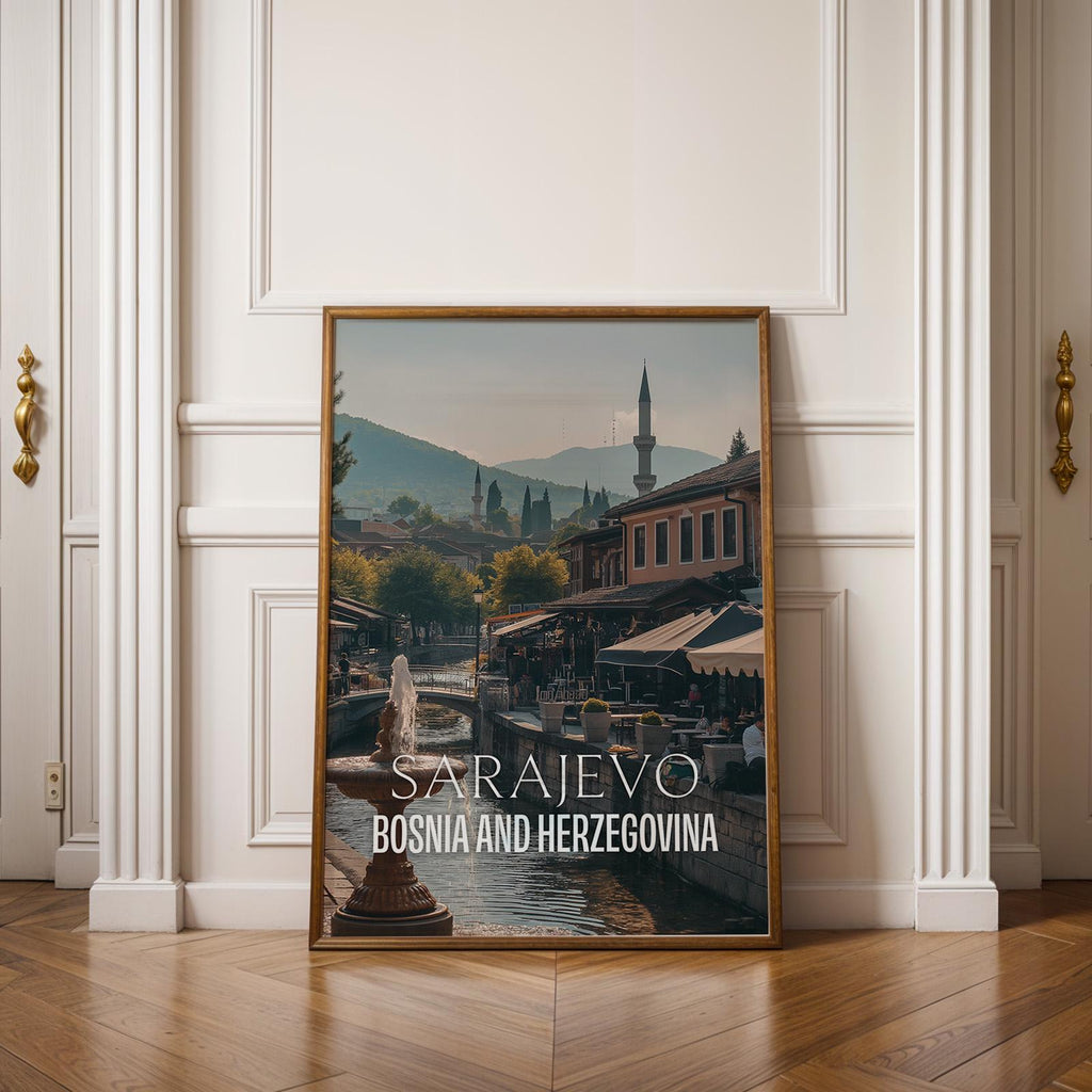 Sarajevo Bosnia Baščaršija Bazaar Cityscape Print: Vibrant Travel Poster (Digital Download)