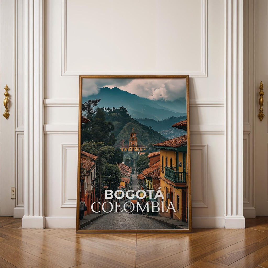 Bogotá Colombia Cityscape Print: Monserrate Hill Travel Poster (Digital Download