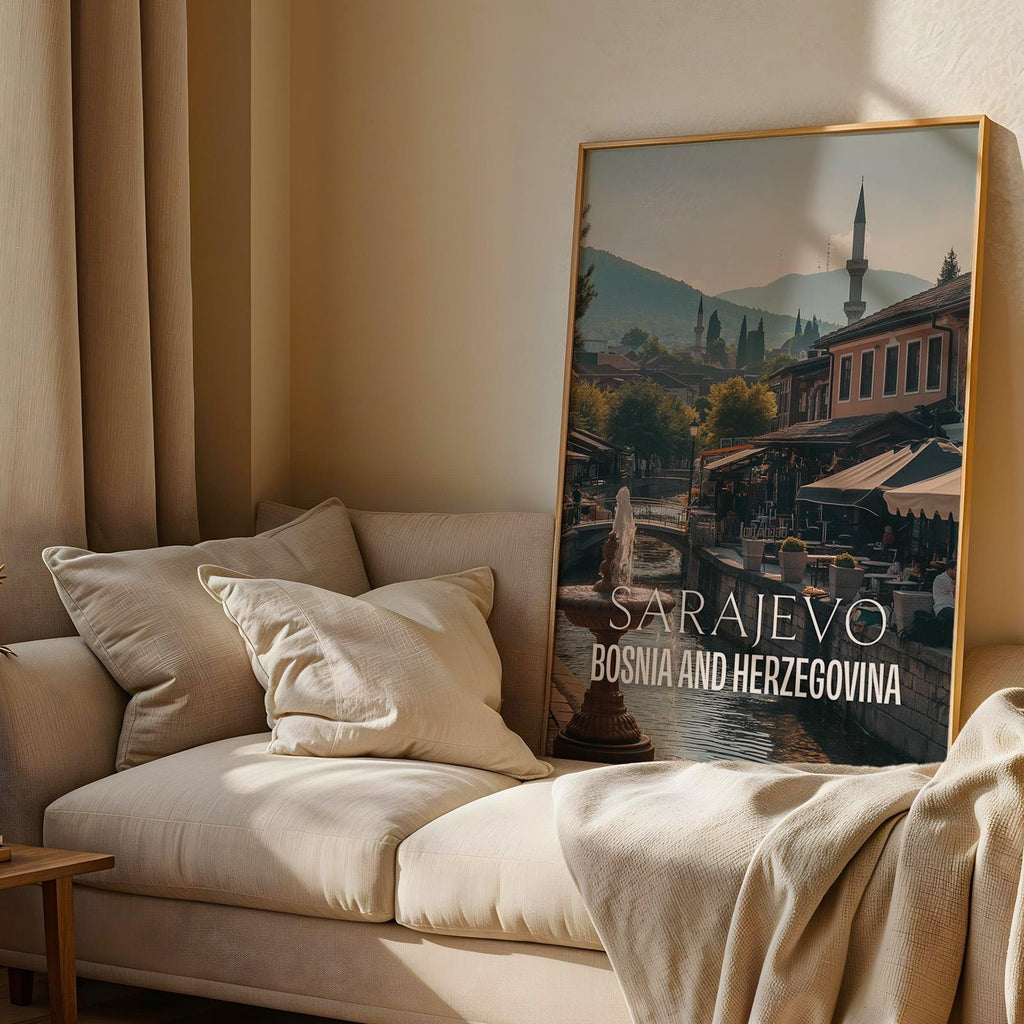 Sarajevo Bosnia Baščaršija Bazaar Cityscape Print: Vibrant Travel Poster (Digital Download)