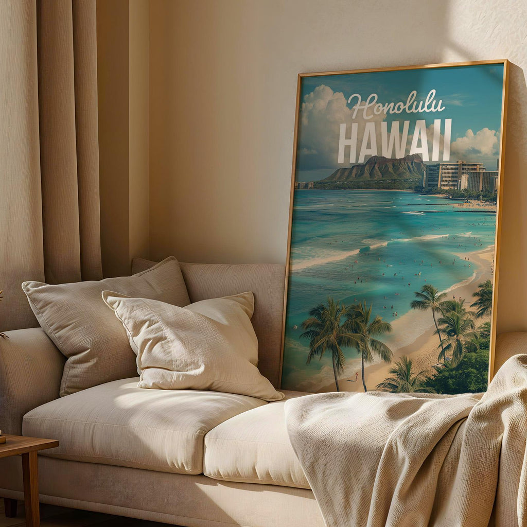 Waikiki Beach Print: Vibrant Honolulu Hawaii Landscape Art (Digital Download)