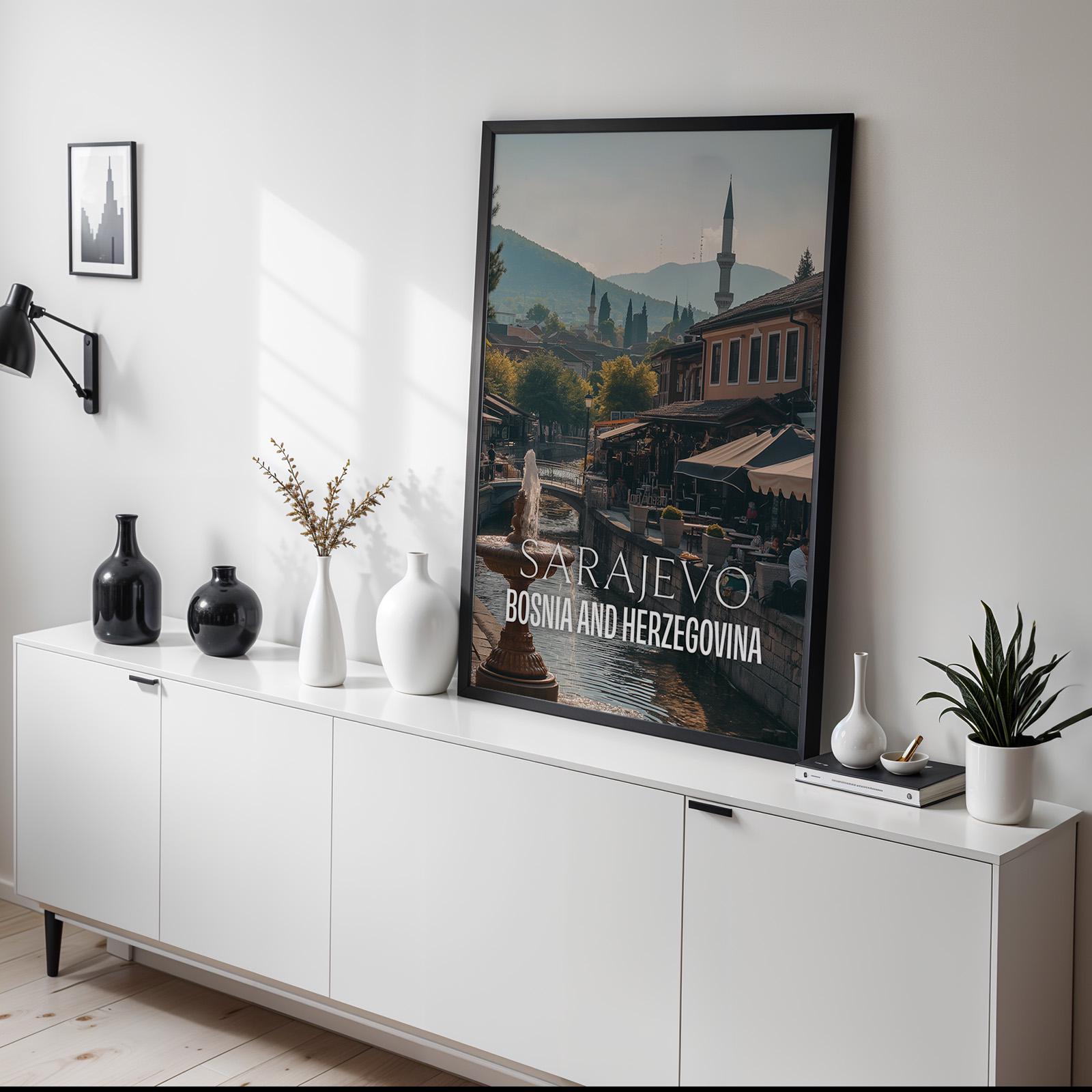 Sarajevo Bosnia Baščaršija Bazaar Cityscape Print: Vibrant Travel Poster (Digital Download)