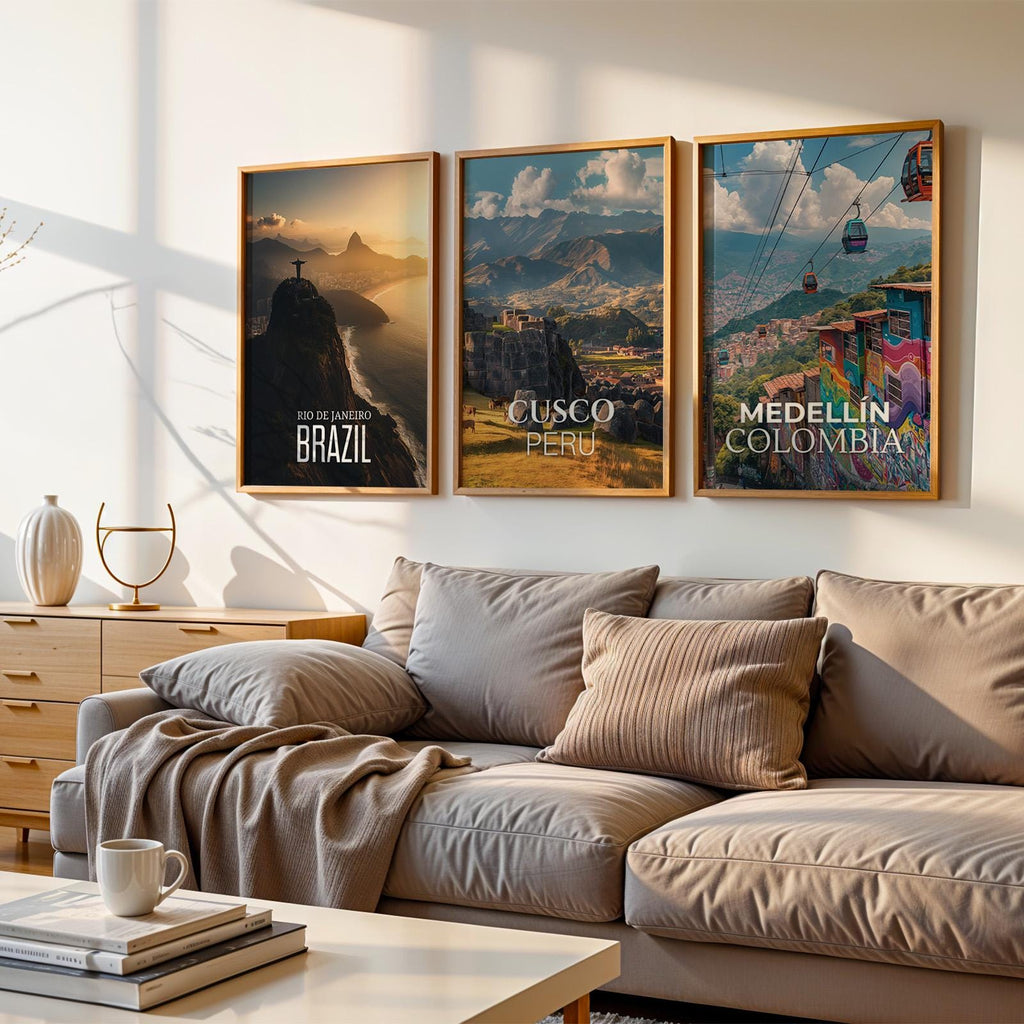 South America Cityscape Art Prints: Rio, Cusco, Medellín (Digital Downloadable Gallery Set)