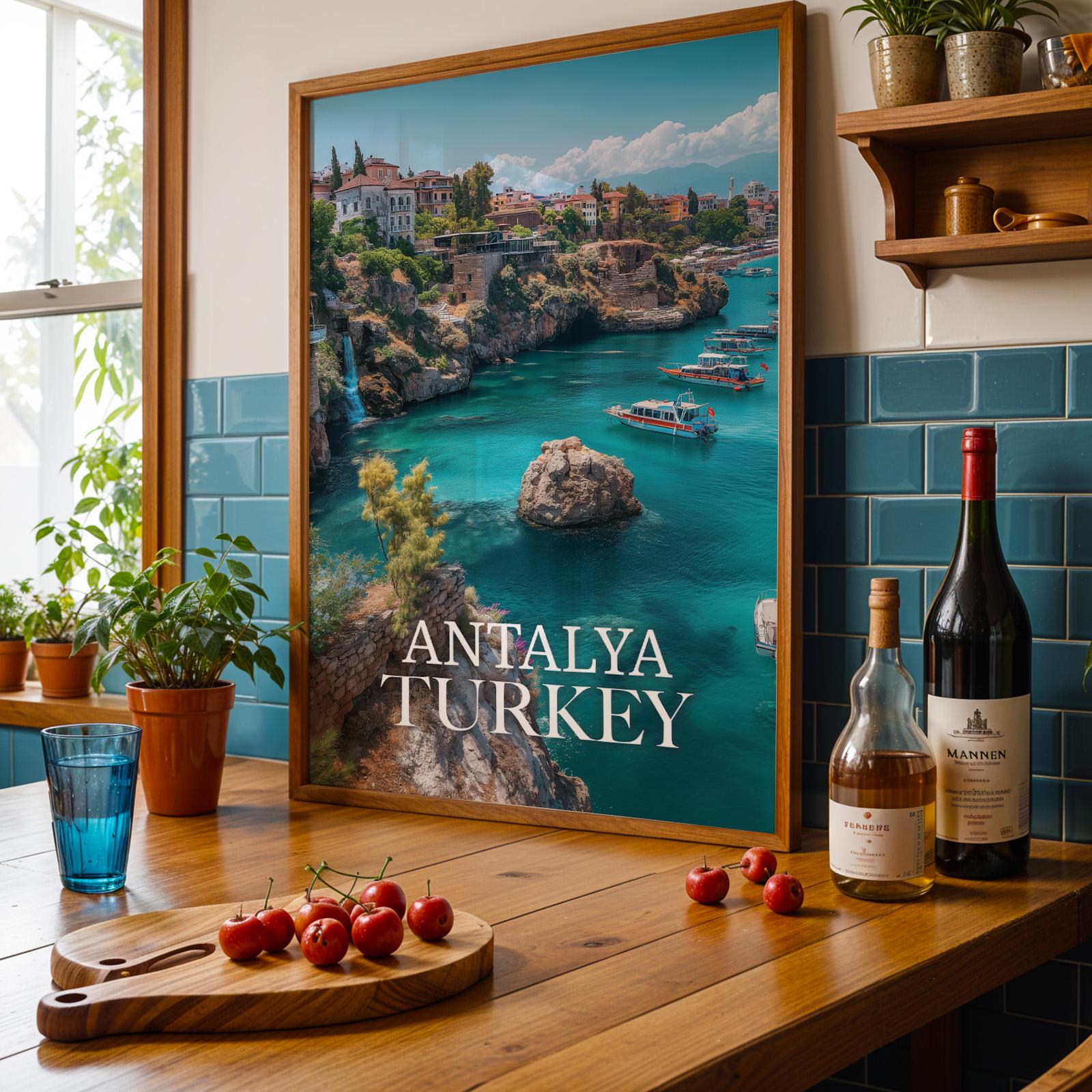 Antalya Turkey Coastal Cityscape Print: Vibrant Travel Poster (Digital Download