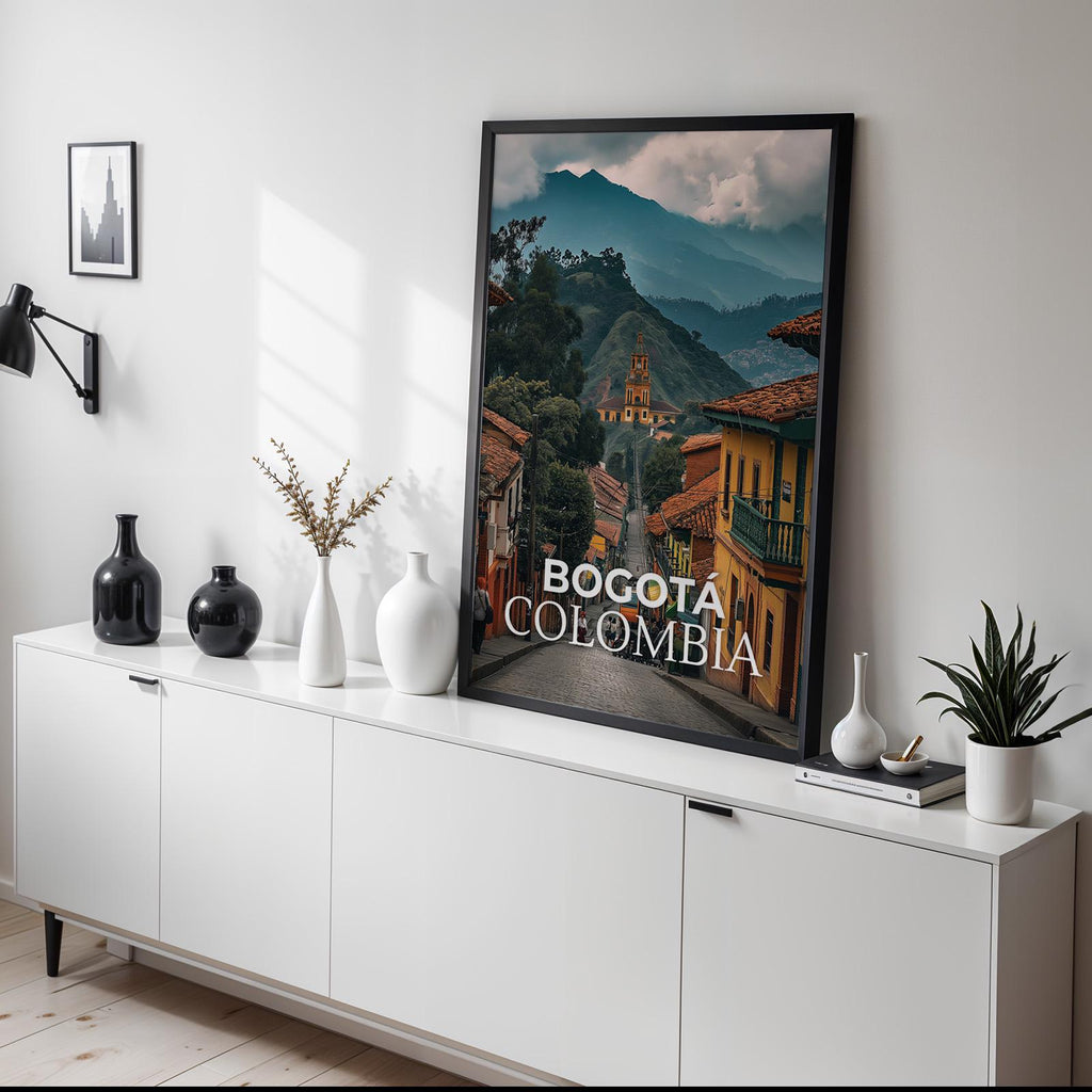 Bogotá Colombia Cityscape Print: Monserrate Hill Travel Poster (Digital Download