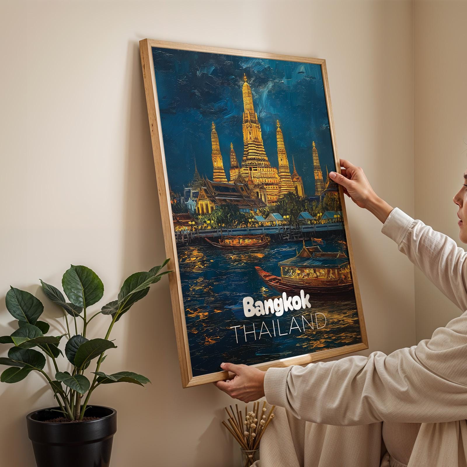 Bangkok Temple Night Print: Vibrant Thailand Wall Art (Digital Download)