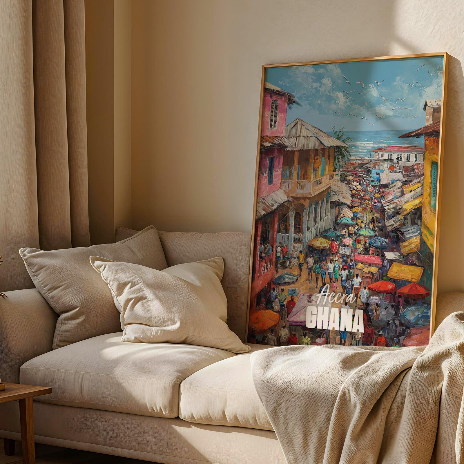 Accra Ghana Market Coastal Print: Vibrant African Wall Art (Digital Download)