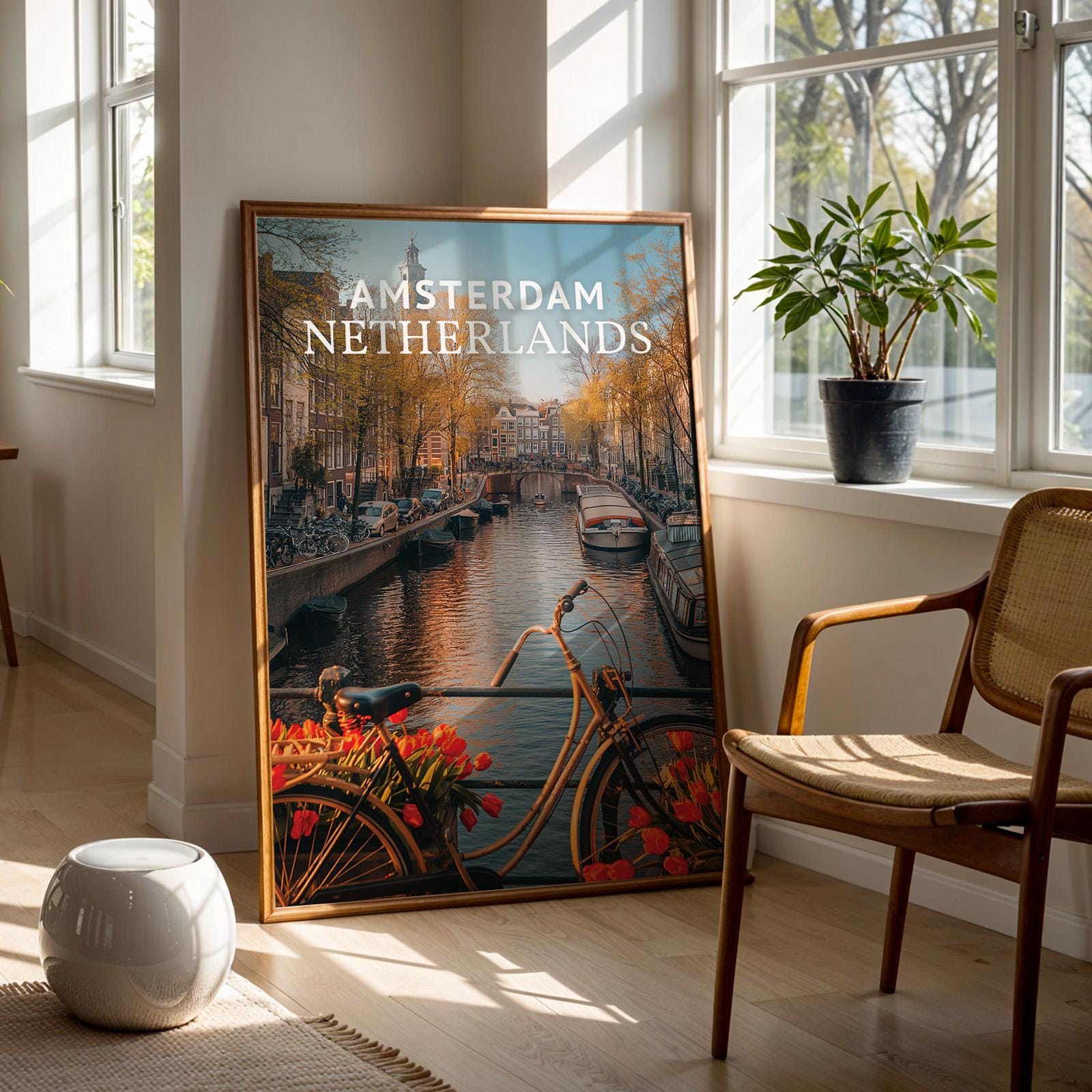 Amsterdam Canal Bridge Print: Vibrant Netherlands Cityscape (Digital Download)