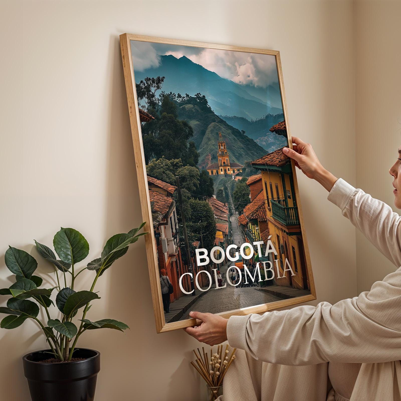 Bogotá Colombia Cityscape Print: Monserrate Hill Travel Poster (Digital Download
