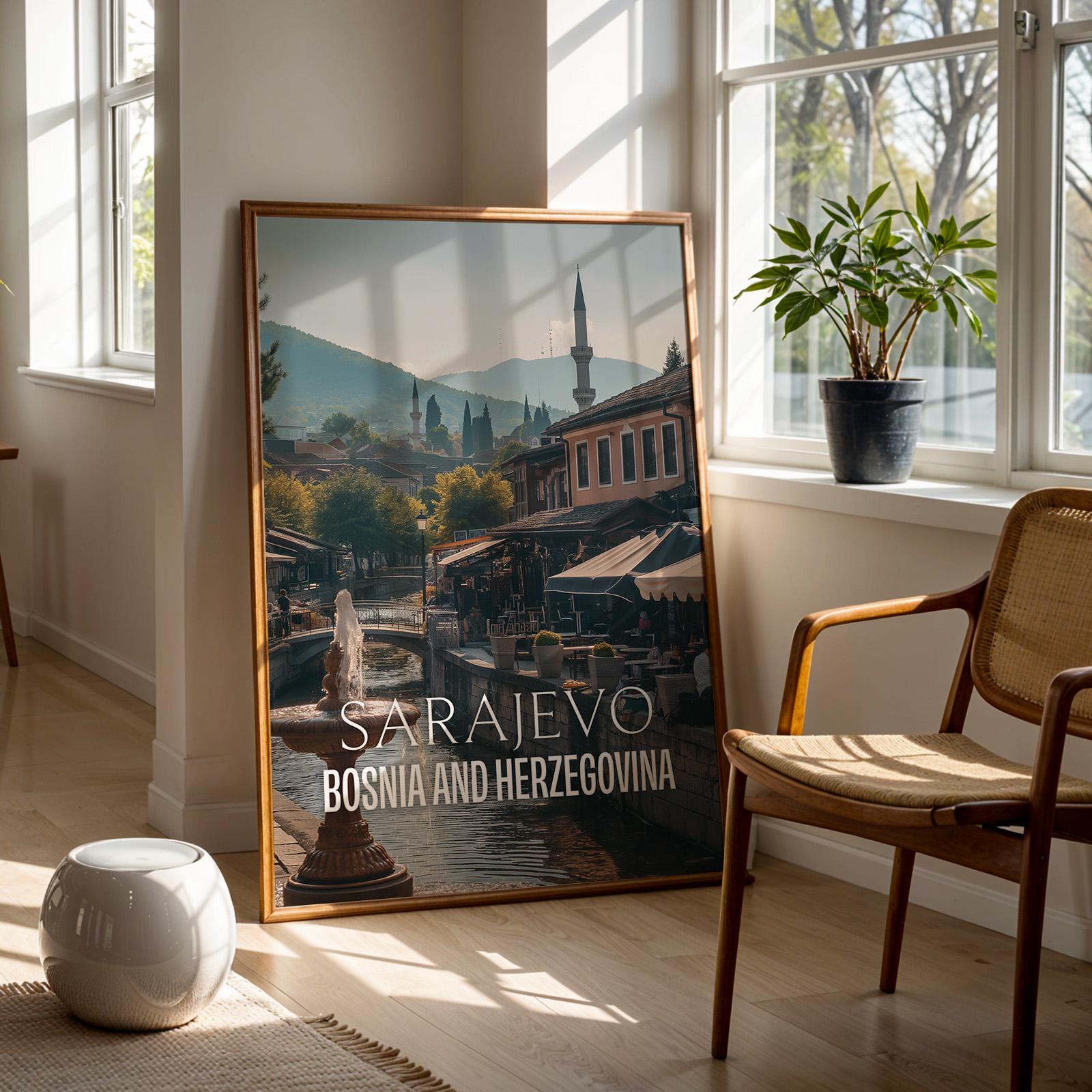 Sarajevo Bosnia Baščaršija Bazaar Cityscape Print: Vibrant Travel Poster (Digital Download)