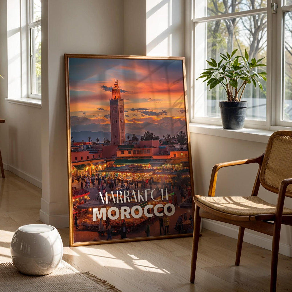 Marrakech Morocco Cityscape Print: Jemaa el-Fnaa Square Wall Art (Digital Download)