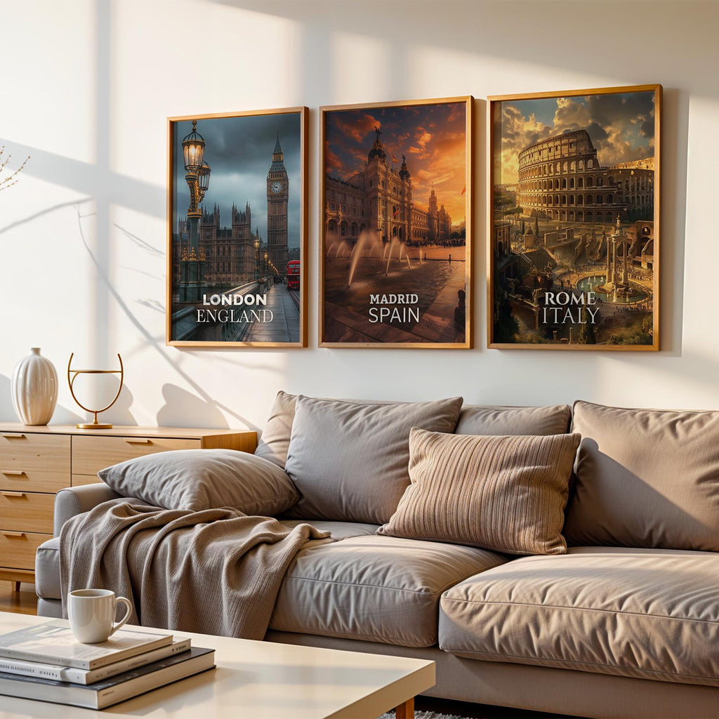 Europe Cityscape Prints: London, Rome, Madrid Gallery Wall Set (Digital Downloadable, Printable)