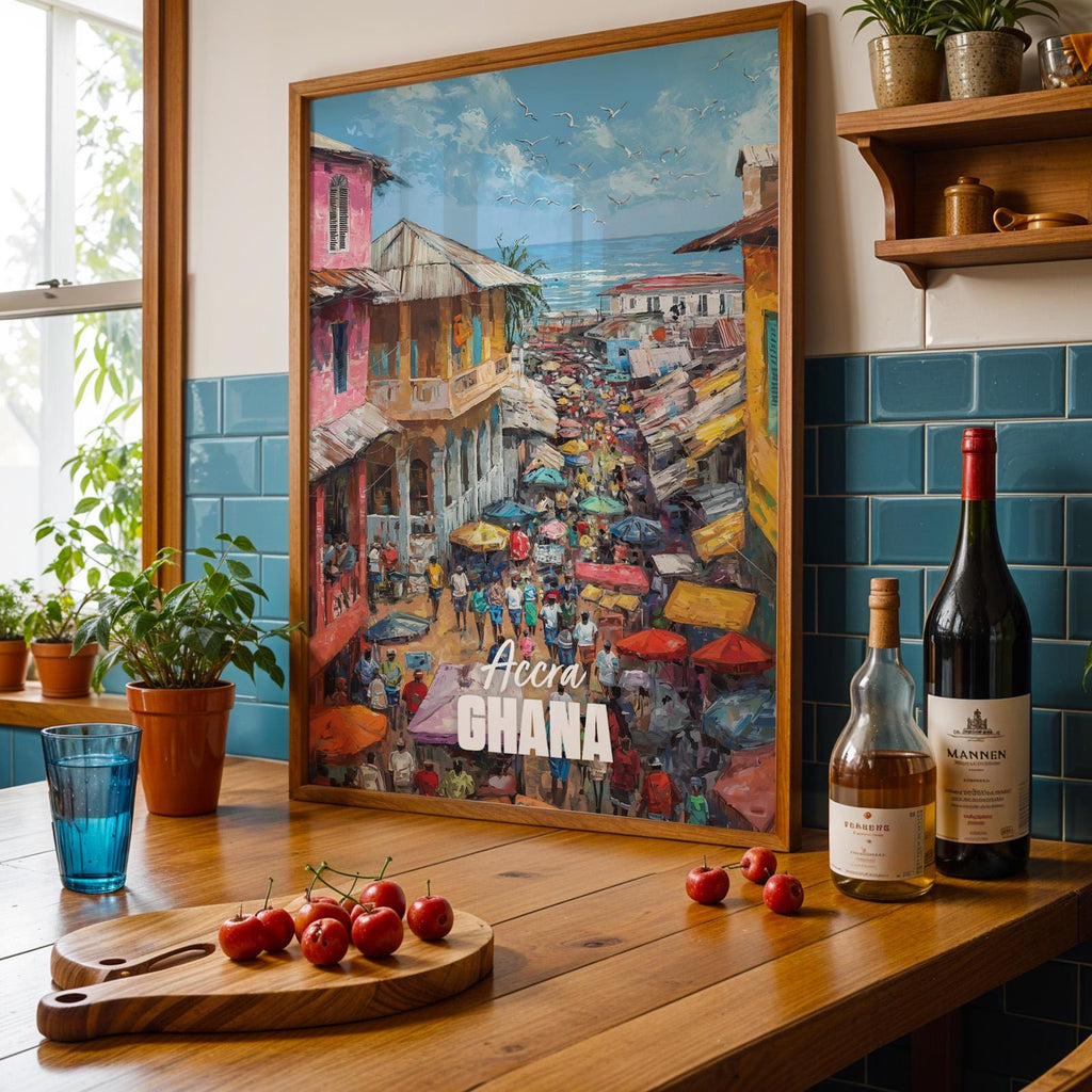 Accra Ghana Market Coastal Print: Vibrant African Wall Art (Digital Download)