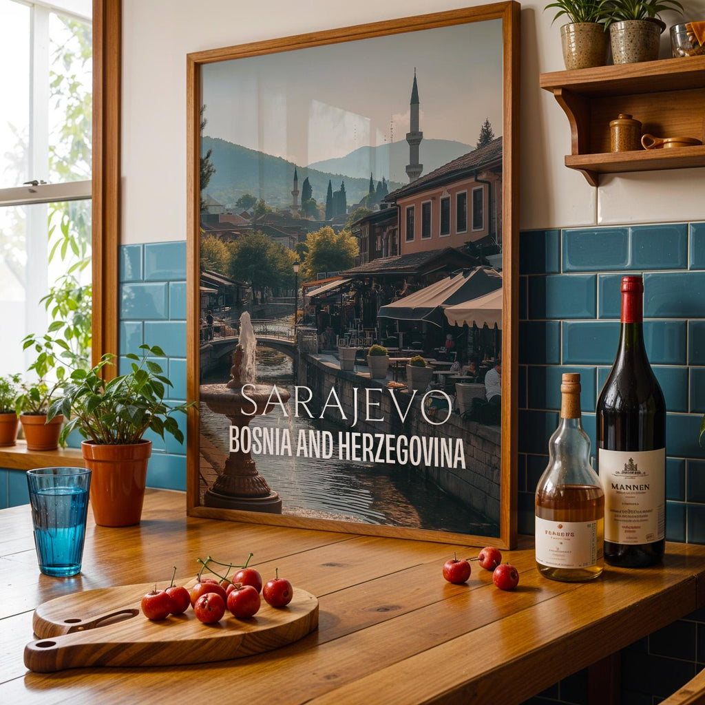 Sarajevo Bosnia Baščaršija Bazaar Cityscape Print: Vibrant Travel Poster (Digital Download)