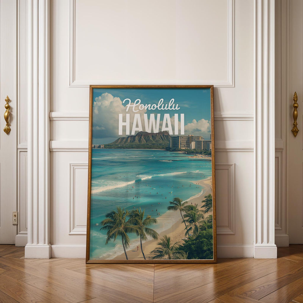 Waikiki Beach Print: Vibrant Honolulu Hawaii Landscape Art (Digital Download)