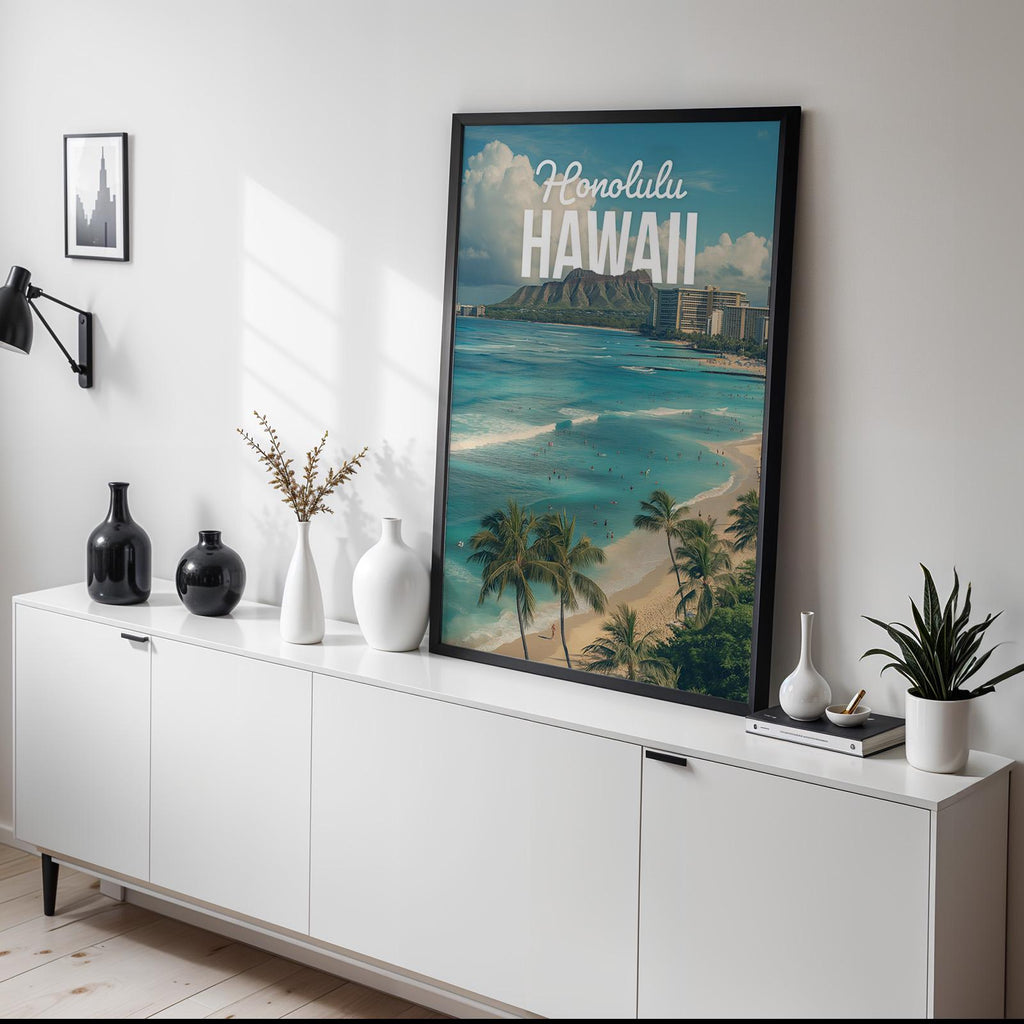 Waikiki Beach Print: Vibrant Honolulu Hawaii Landscape Art (Digital Download)