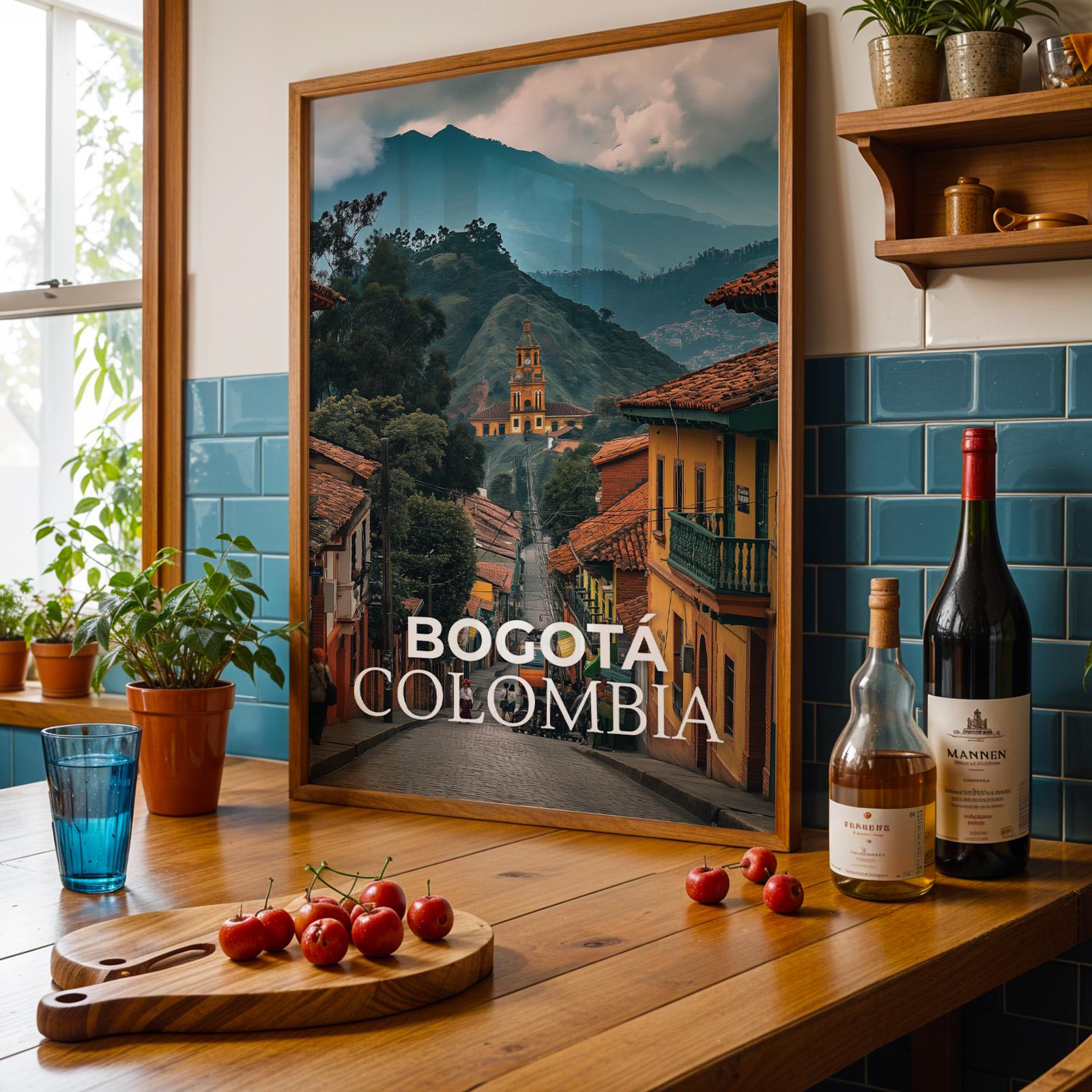 Bogotá Colombia Cityscape Print: Monserrate Hill Travel Poster (Digital Download