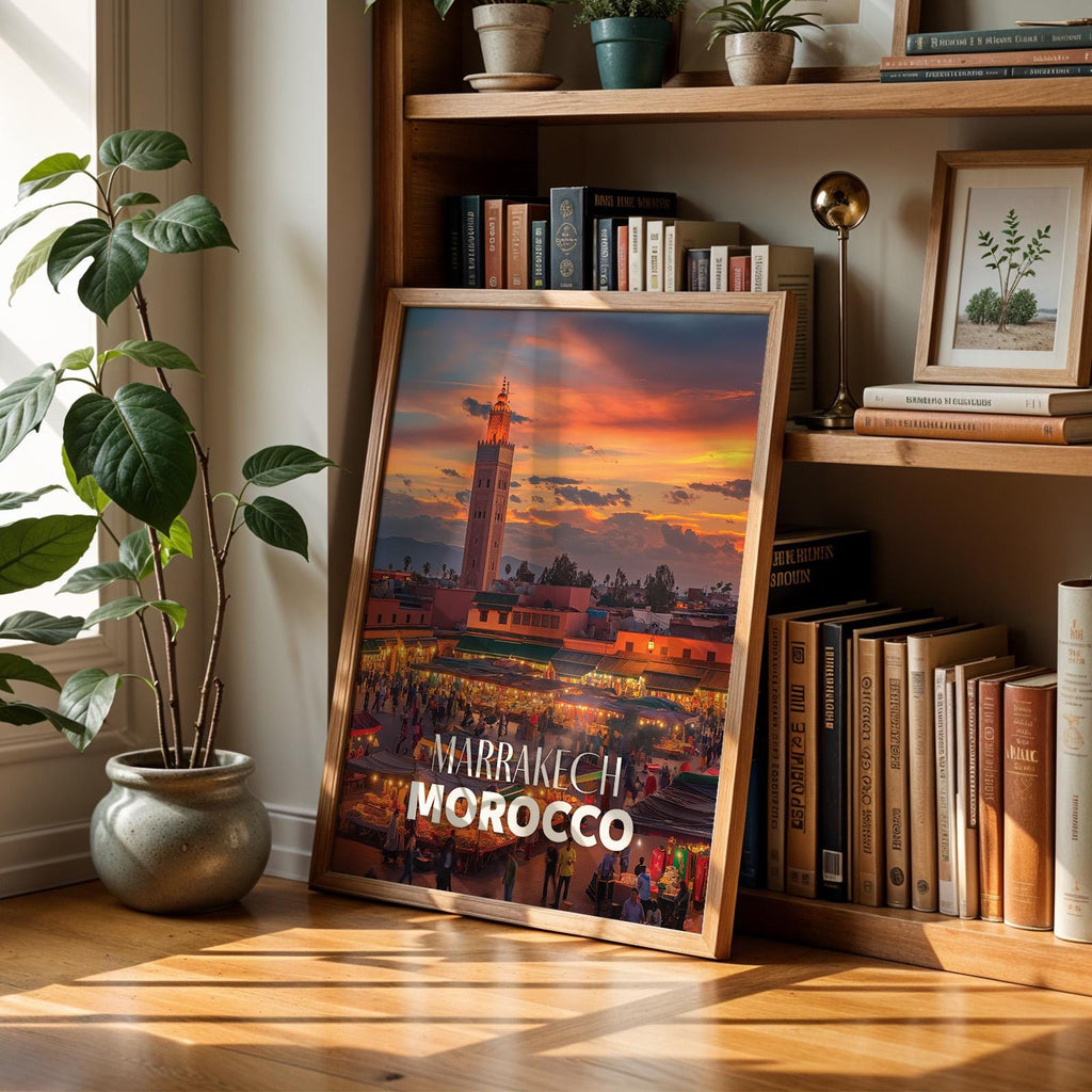 Marrakech Morocco Cityscape Print: Jemaa el-Fnaa Square Wall Art (Digital Download)