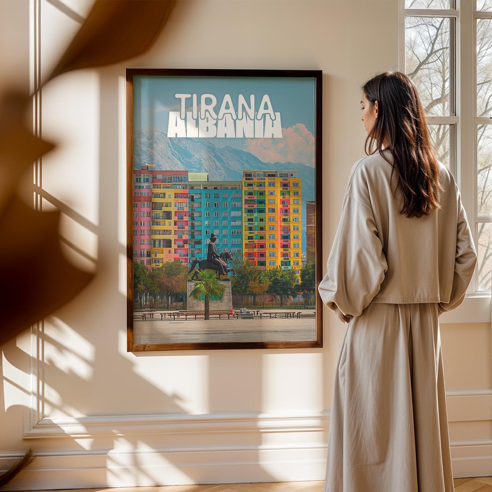 Tirana Albania Cityscape Print: Skanderbeg Square Wall Art (Digital Download)