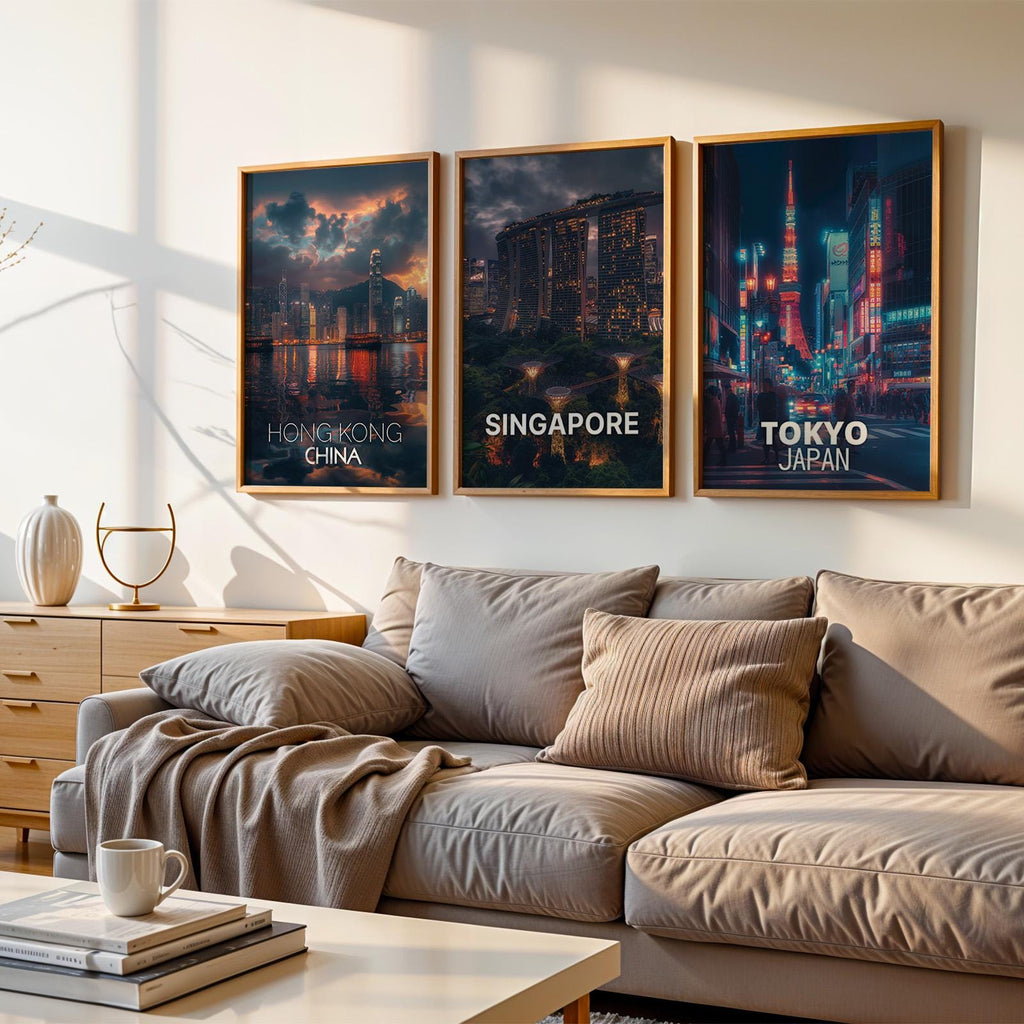 Asia Cityscape Wall Art Print Set: Tokyo, Singapore, Hong Kong (Digital Downloadable, Printable)