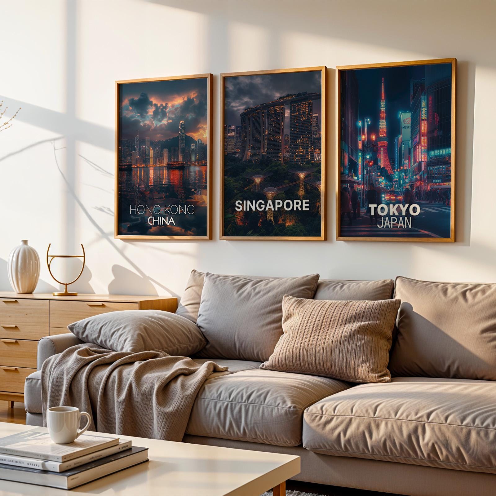 Asia Cityscape Wall Art Print Set: Tokyo, Singapore, Hong Kong (Digital Downloadable, Printable)