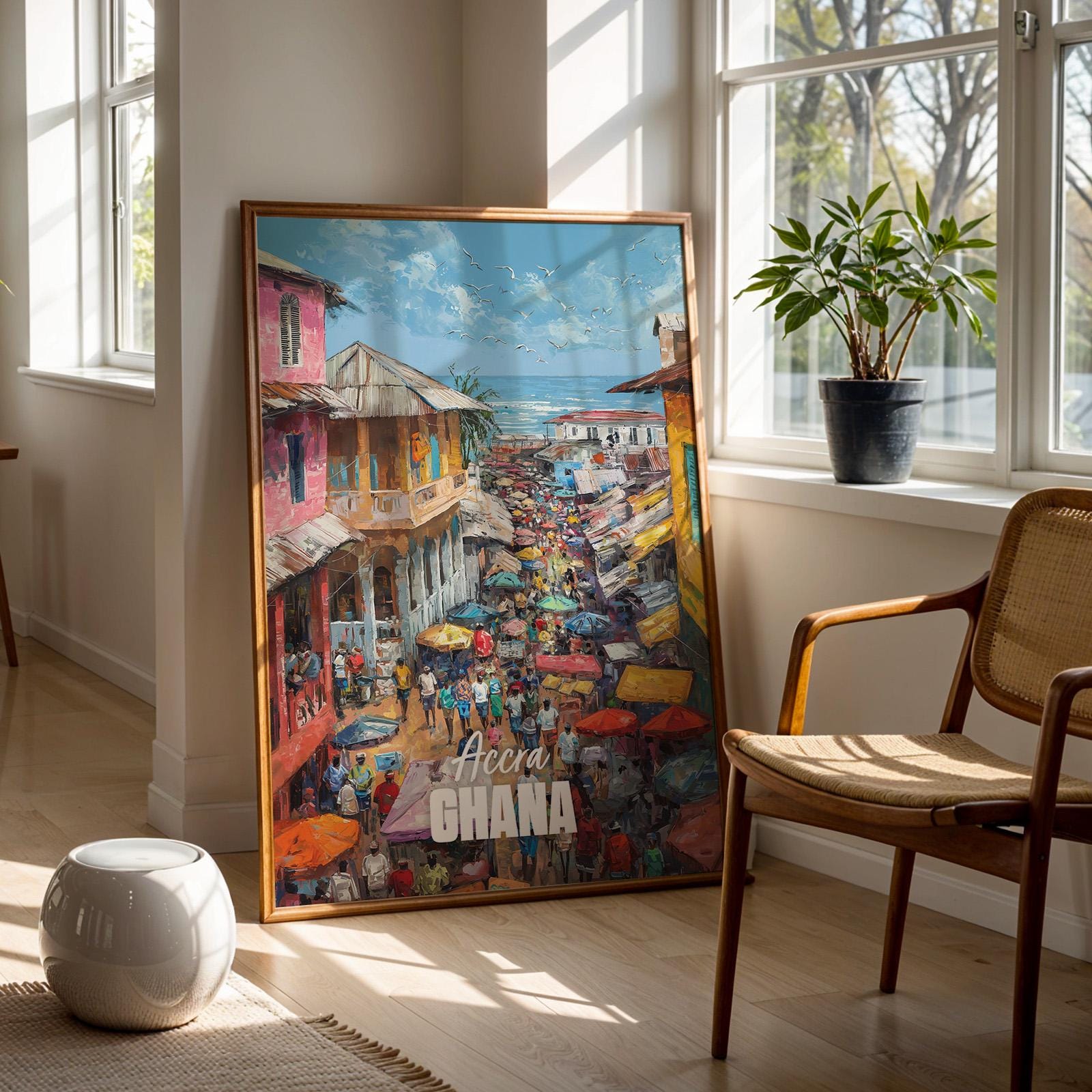 Accra Ghana Market Coastal Print: Vibrant African Wall Art (Digital Download)