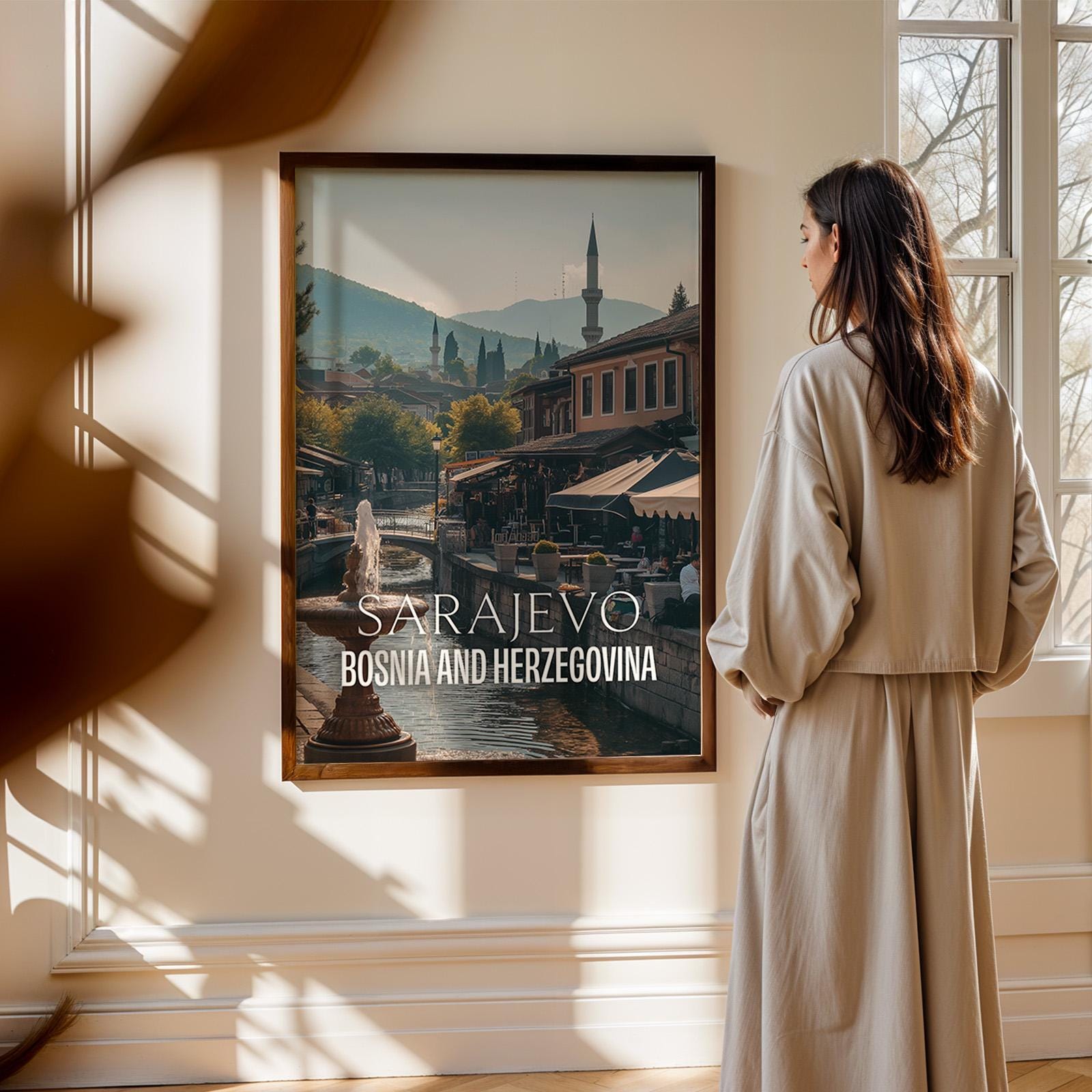 Sarajevo Bosnia Baščaršija Bazaar Cityscape Print: Vibrant Travel Poster (Digital Download)