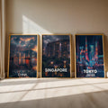 Asia Cityscape Wall Art Print Set: Tokyo, Singapore, Hong Kong (Digital Downloadable, Printable)
