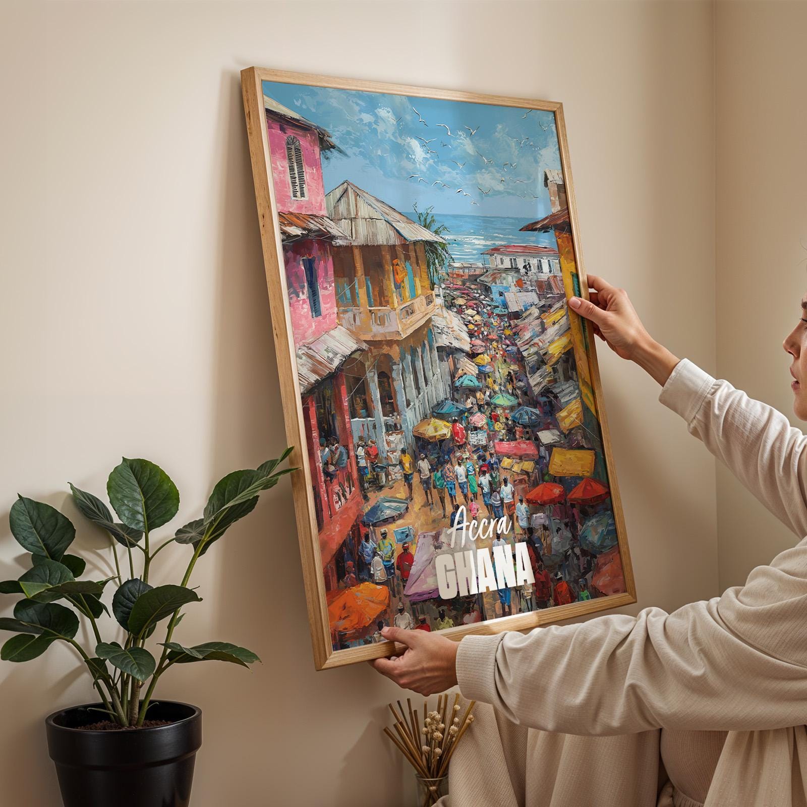 Accra Ghana Market Coastal Print: Vibrant African Wall Art (Digital Download)