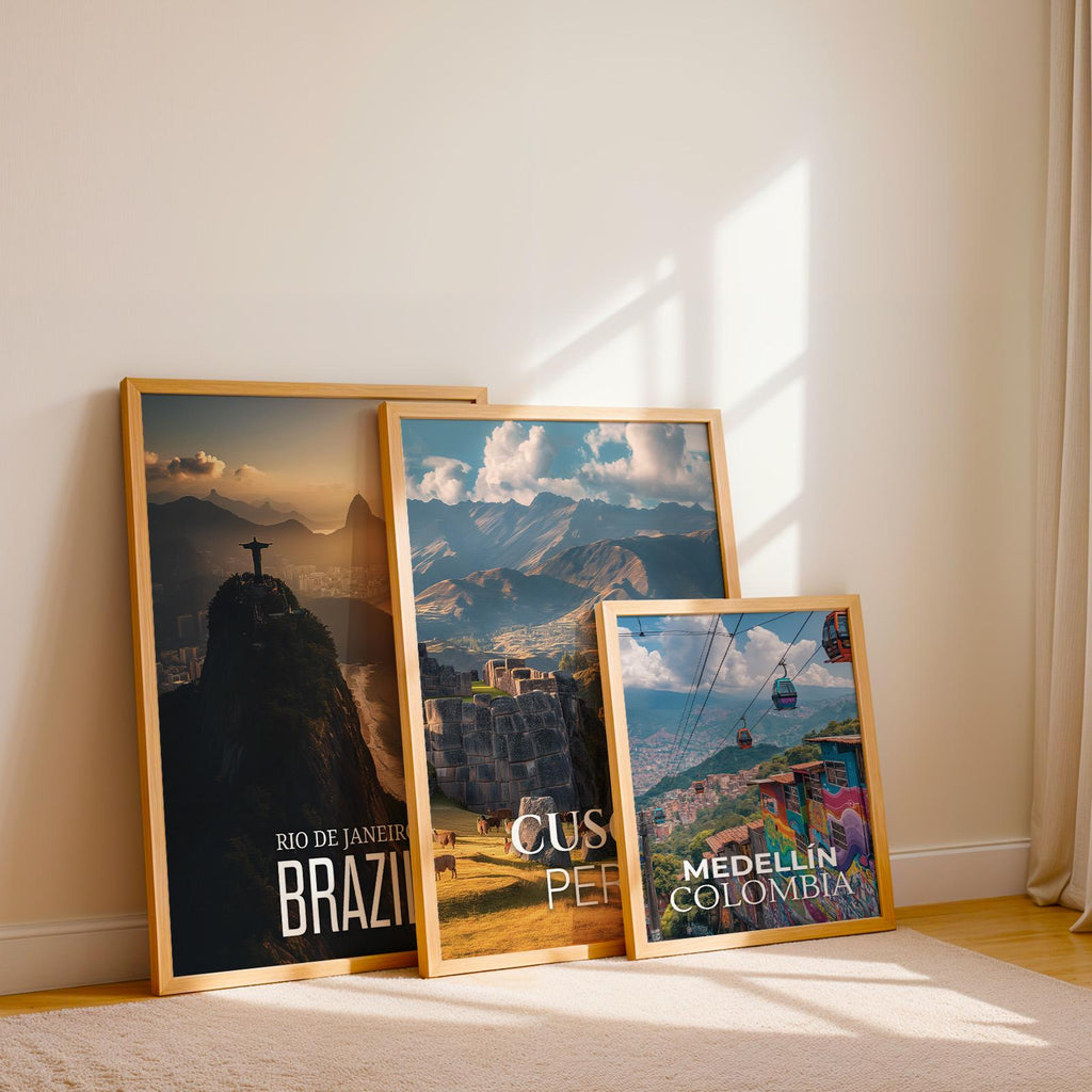 South America Cityscape Art Prints: Rio, Cusco, Medellín (Digital Downloadable Gallery Set)