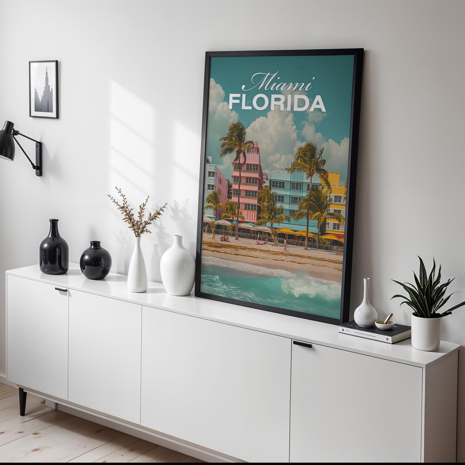 Miami South Beach Art Print: Vibrant Oceanfront Cityscape (Digital Download