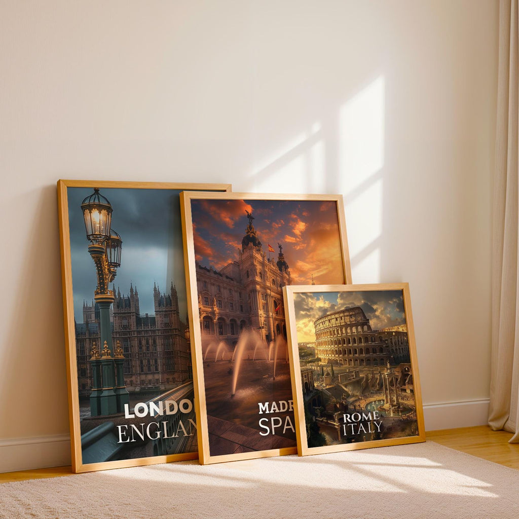 Europe Cityscape Prints: London, Rome, Madrid Gallery Wall Set (Digital Downloadable, Printable)