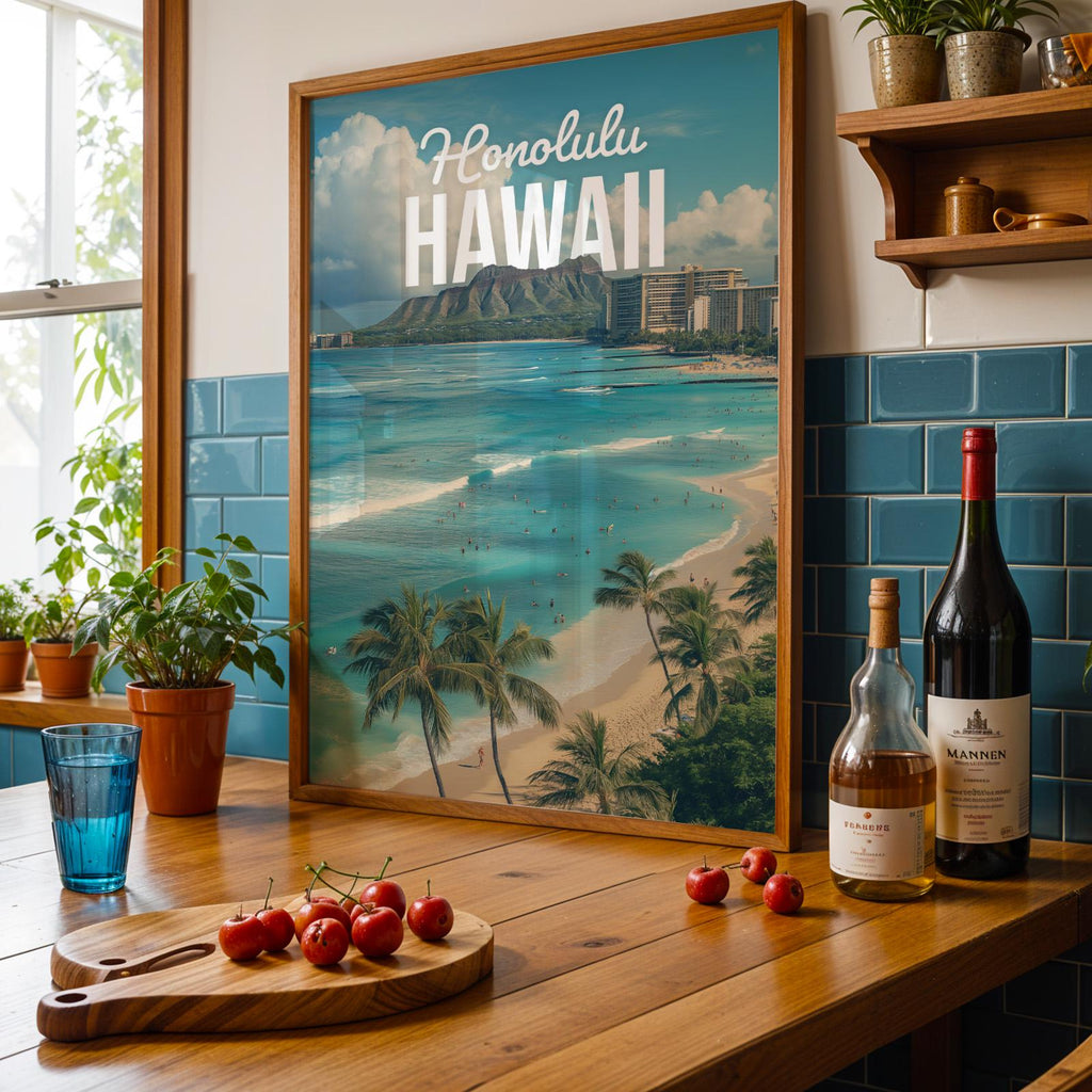 Waikiki Beach Print: Vibrant Honolulu Hawaii Landscape Art (Digital Download)