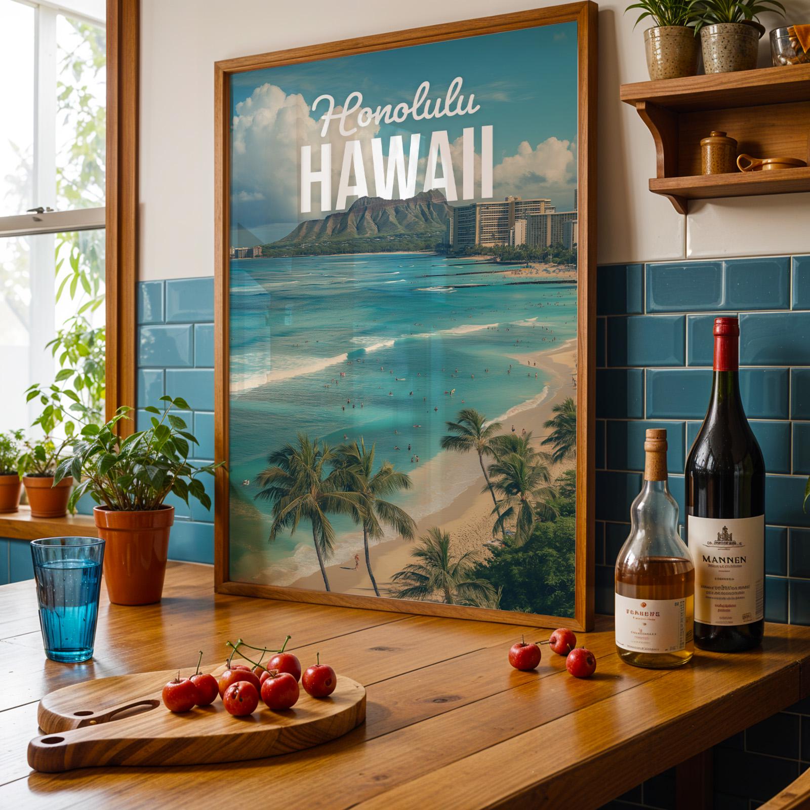 Waikiki Beach Print: Vibrant Honolulu Hawaii Landscape Art (Digital Download)