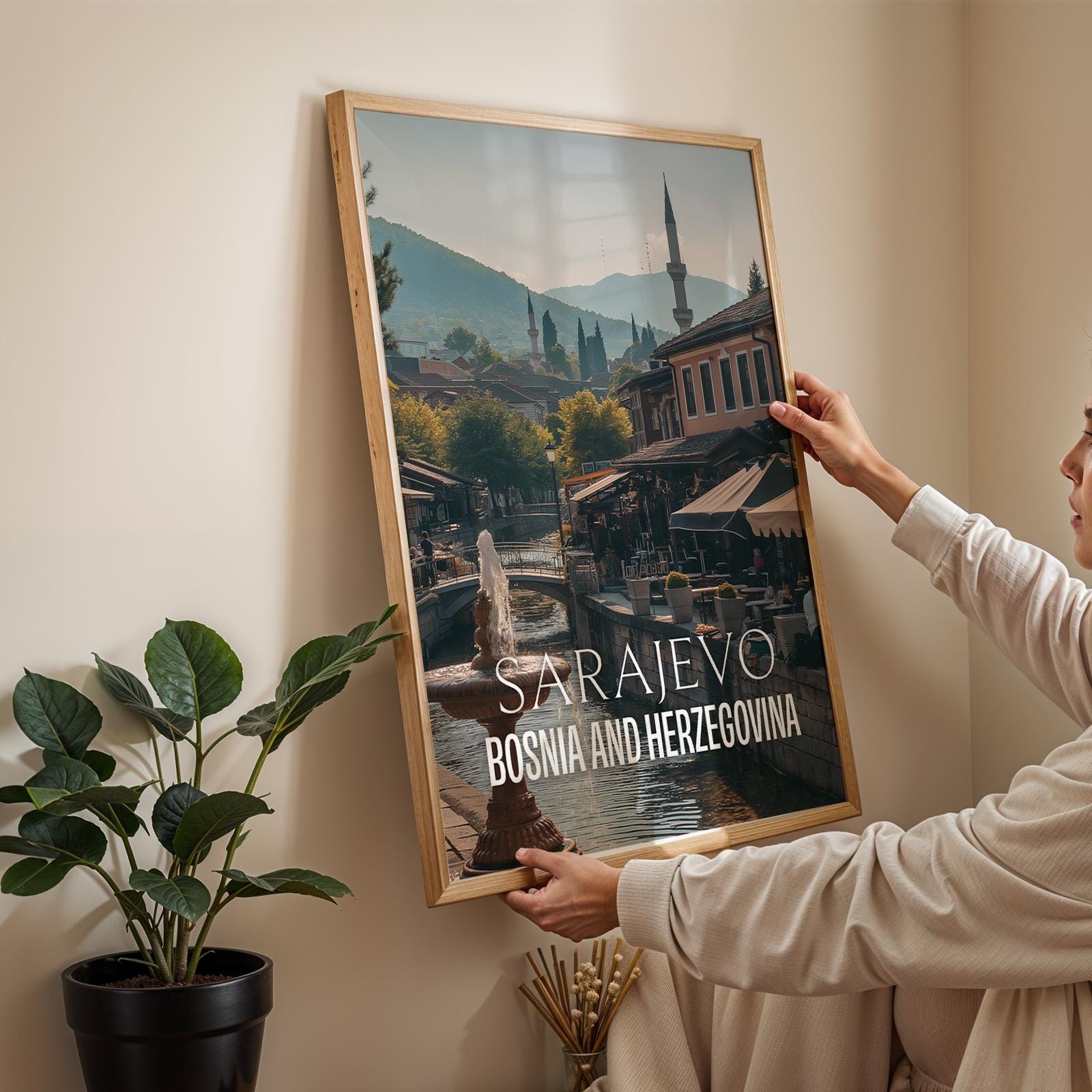 Sarajevo Bosnia Baščaršija Bazaar Cityscape Print: Vibrant Travel Poster (Digital Download)