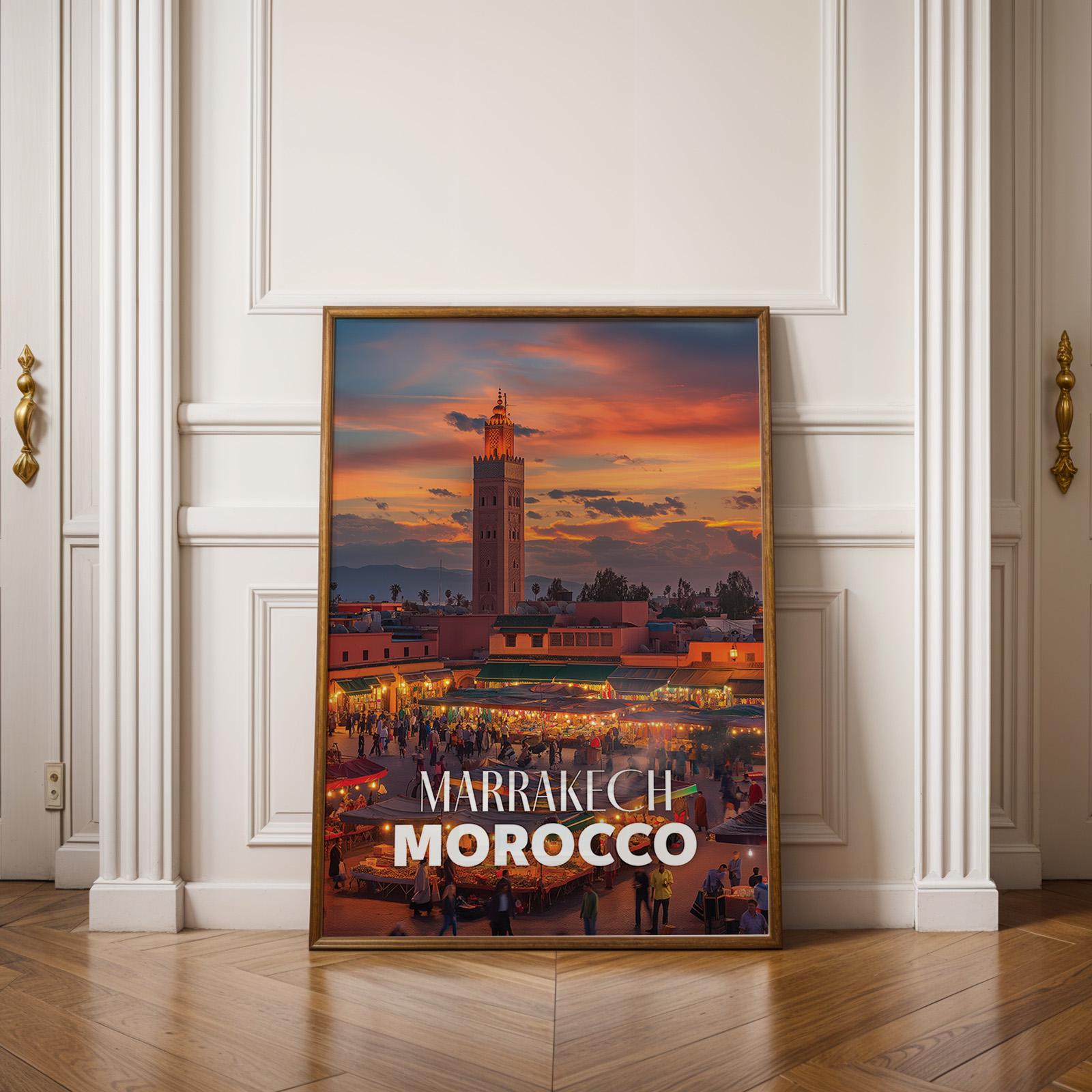 Marrakech Morocco Cityscape Print: Jemaa el-Fnaa Square Wall Art (Digital Download)