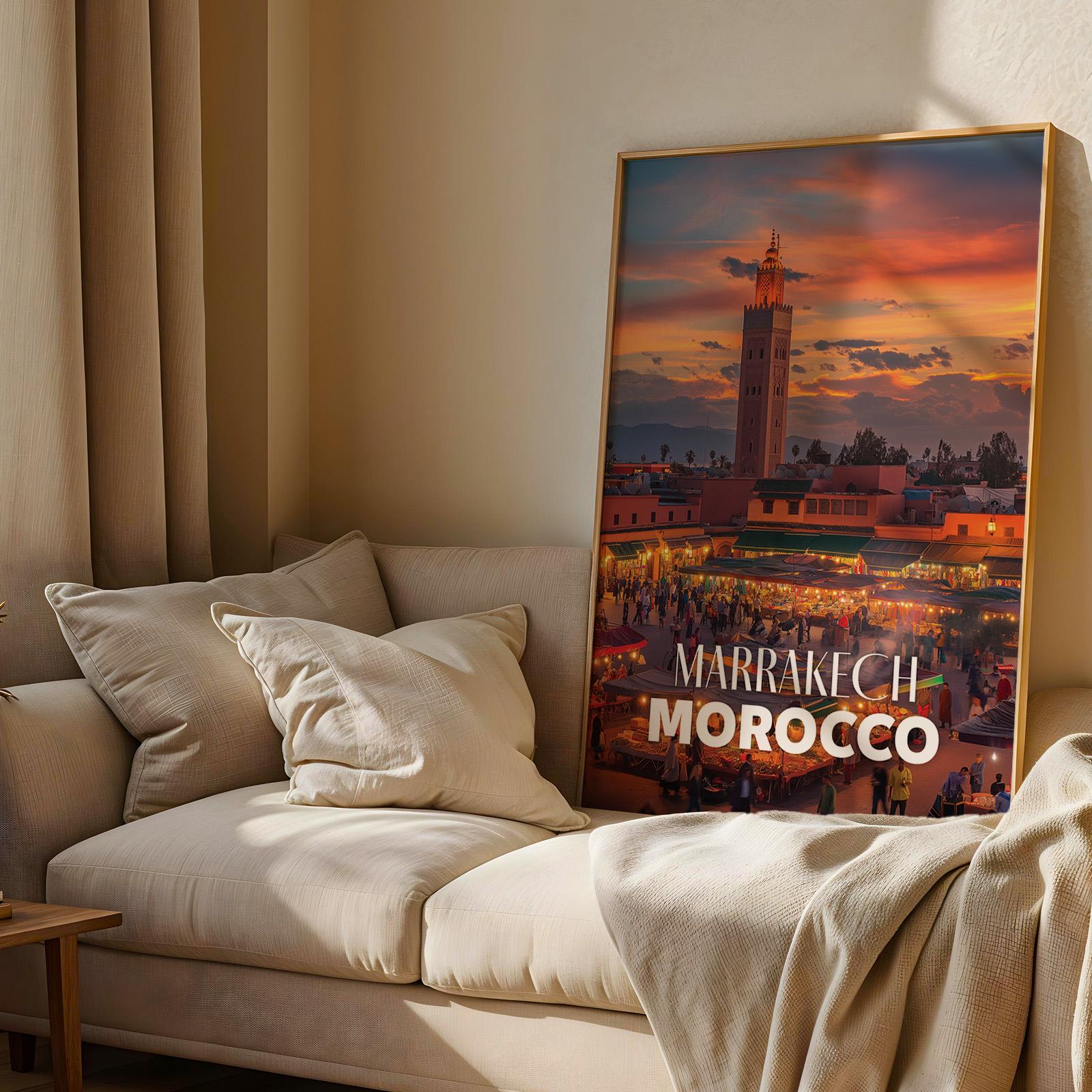 Marrakech Morocco Cityscape Print: Jemaa el-Fnaa Square Wall Art (Digital Download)