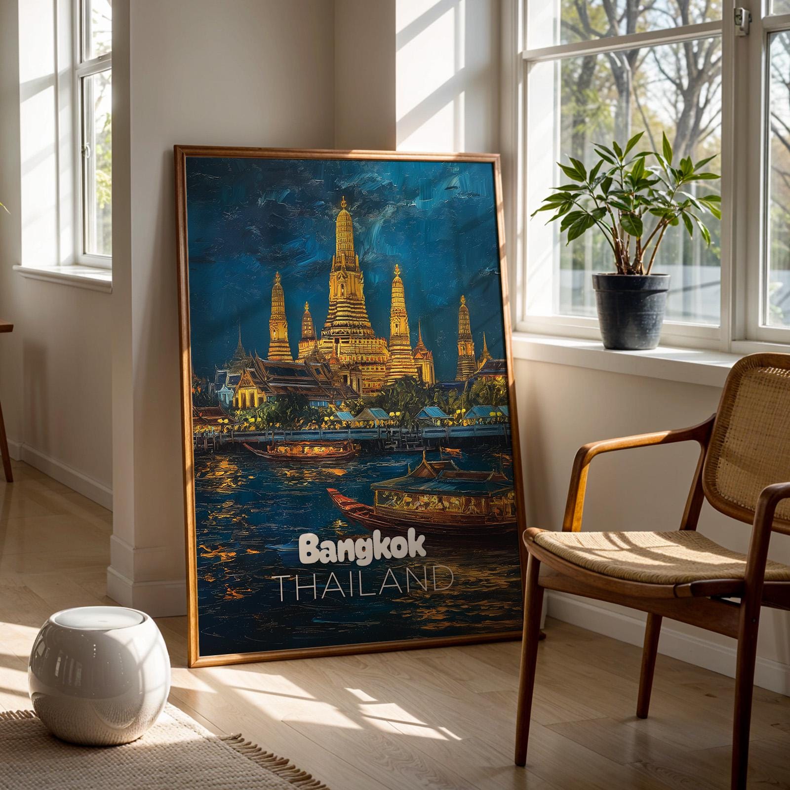 Bangkok Temple Night Print: Vibrant Thailand Wall Art (Digital Download)