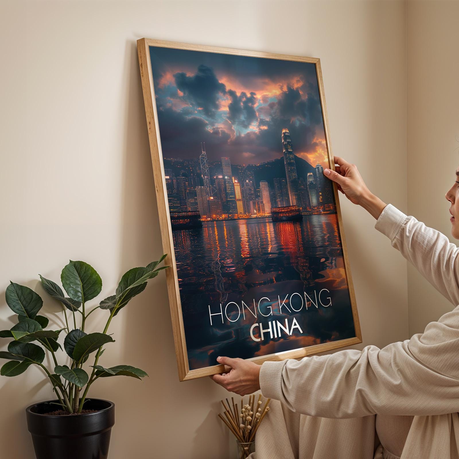 Hong Kong Skyline Print: Vibrant Victoria Harbour Wall Art (Digital Download)