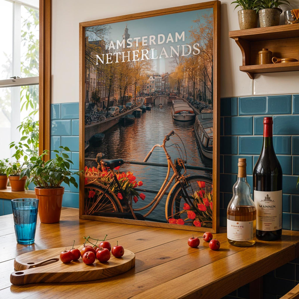 Amsterdam Canal Bridge Print: Vibrant Netherlands Cityscape (Digital Download)