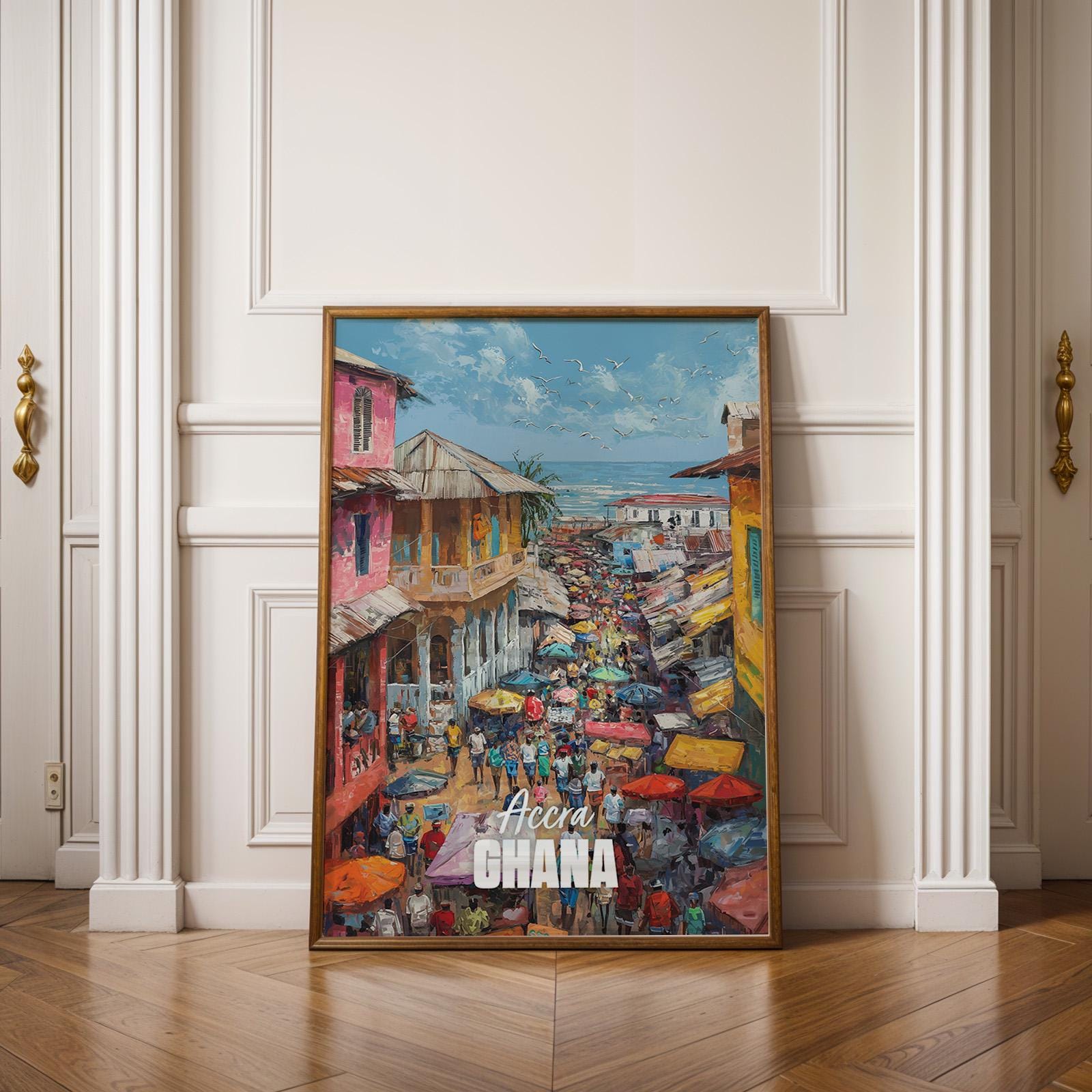 Accra Ghana Market Coastal Print: Vibrant African Wall Art (Digital Download)
