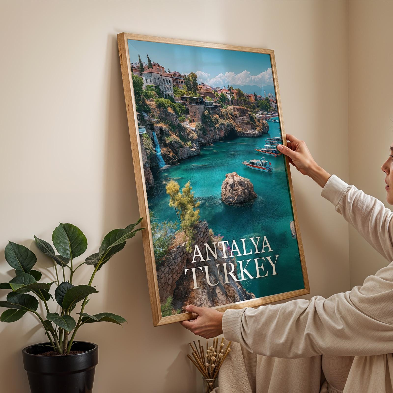 Antalya Turkey Coastal Cityscape Print: Vibrant Travel Poster (Digital Download